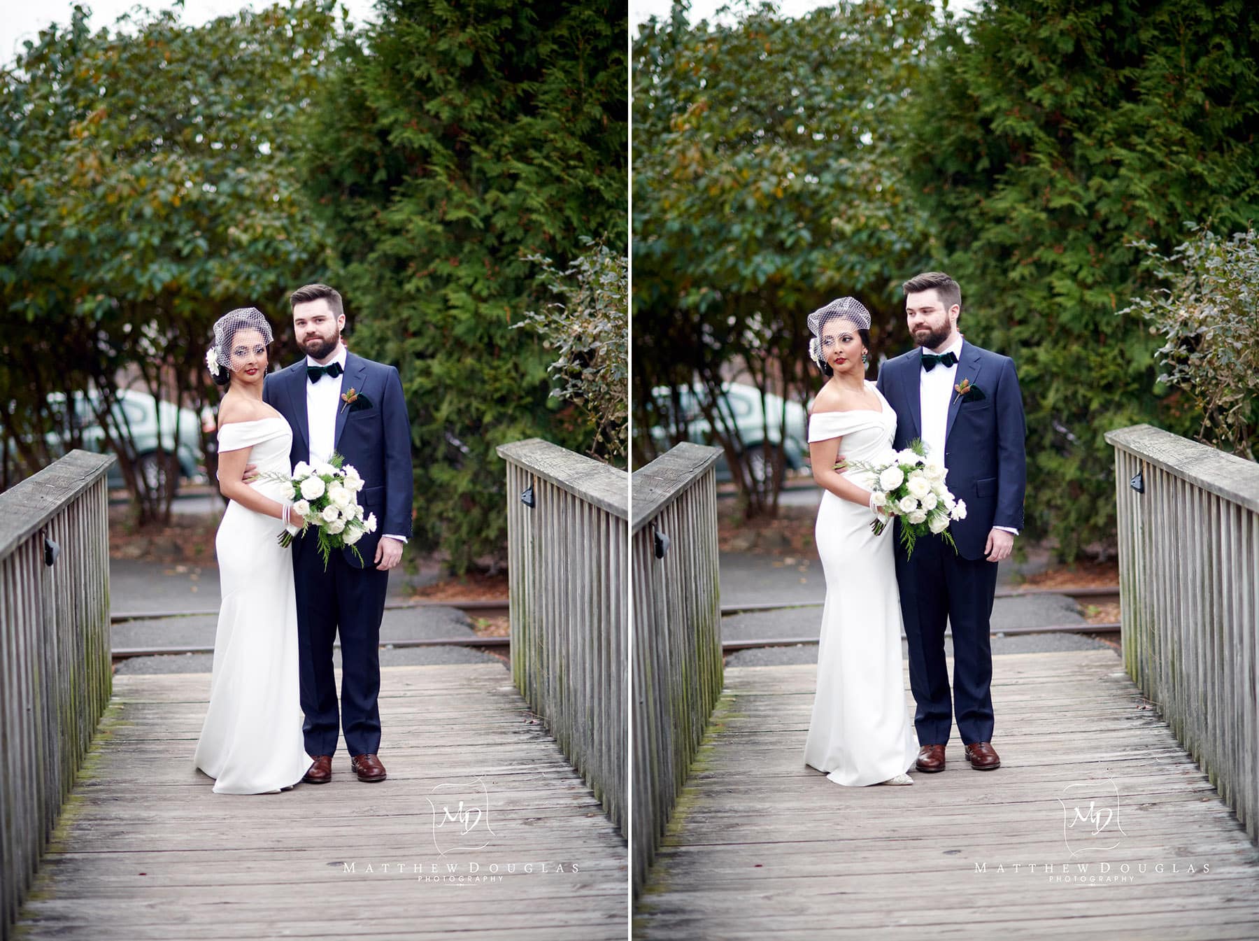 photo of bride and groom on the towpath bridge in lambertville nj