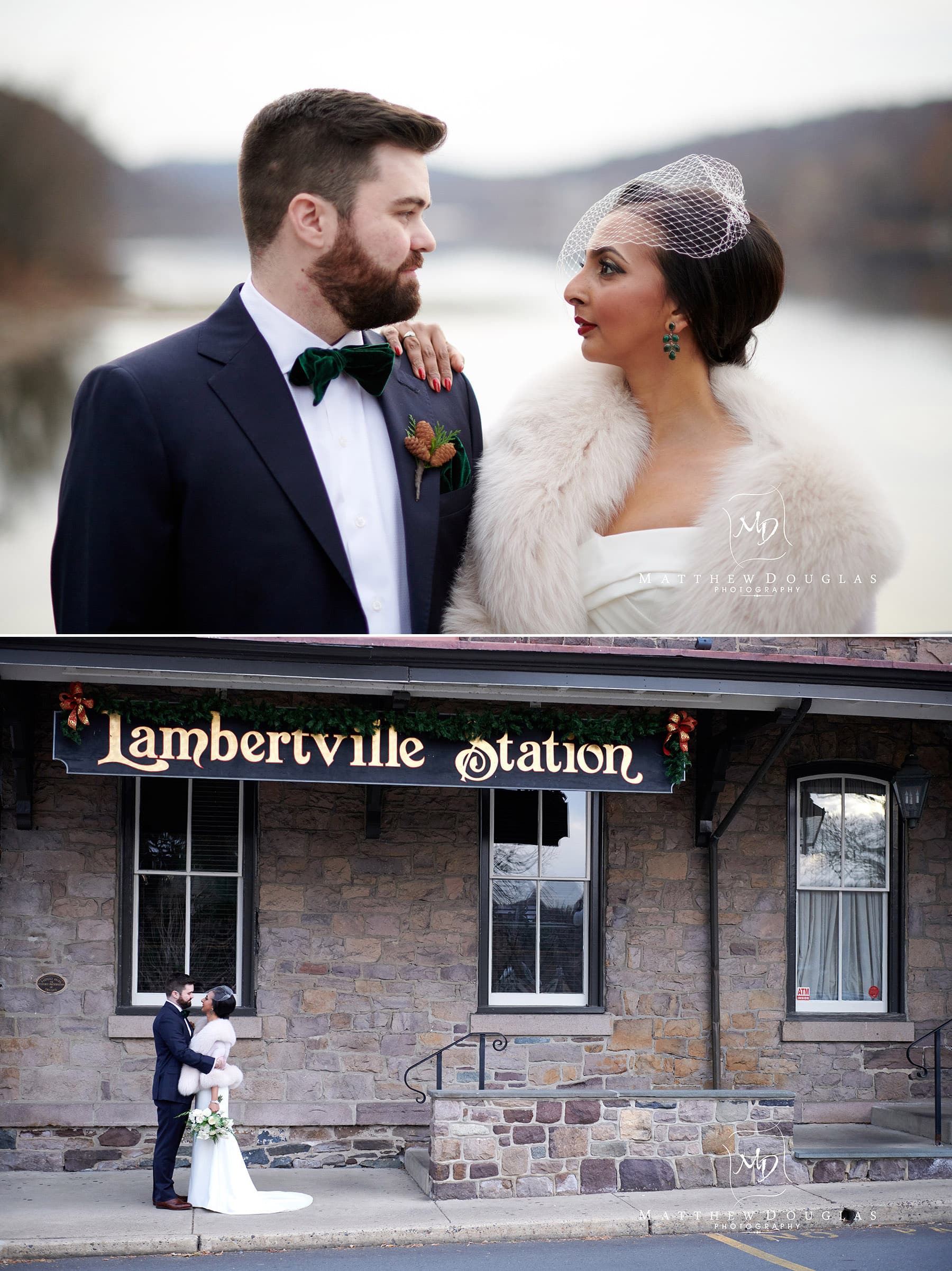 winter wedding photo lambertville station inn wedding