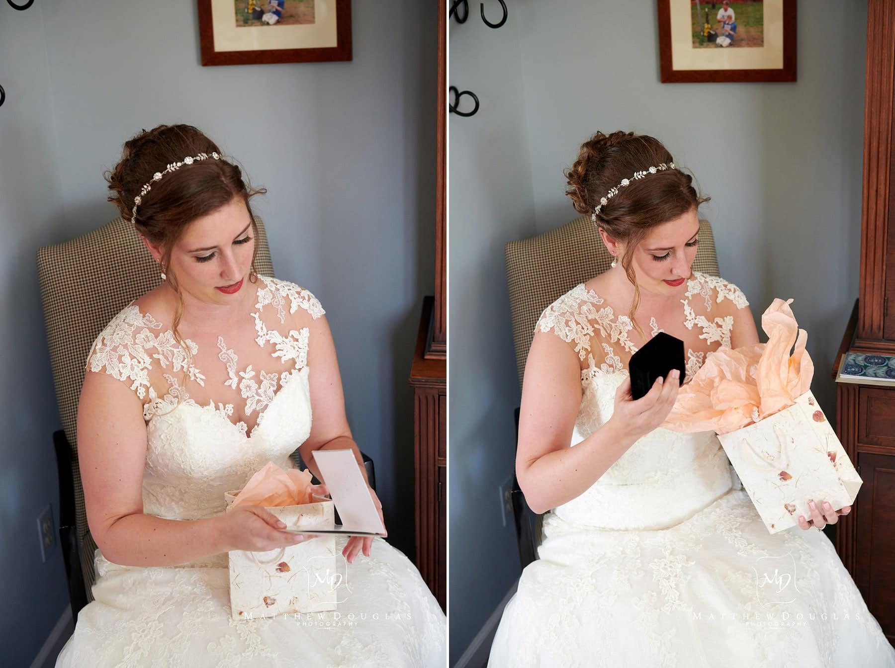 bride opening wedding gift