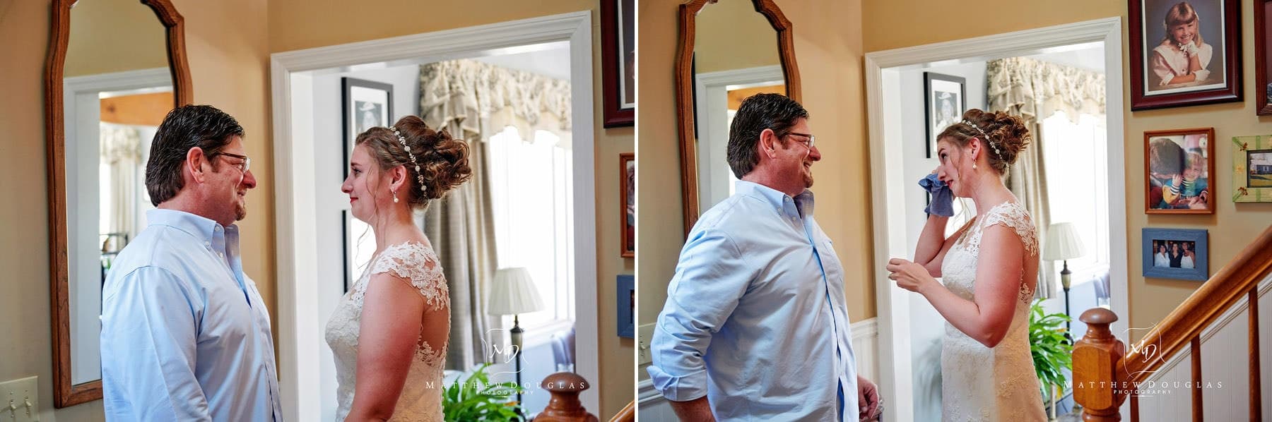 bride first look with dad