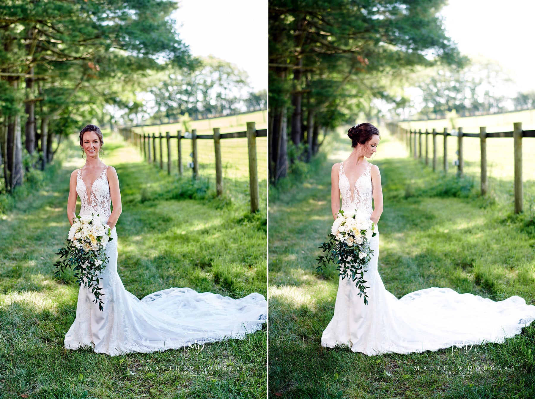 stunning bride photo at a horse farm