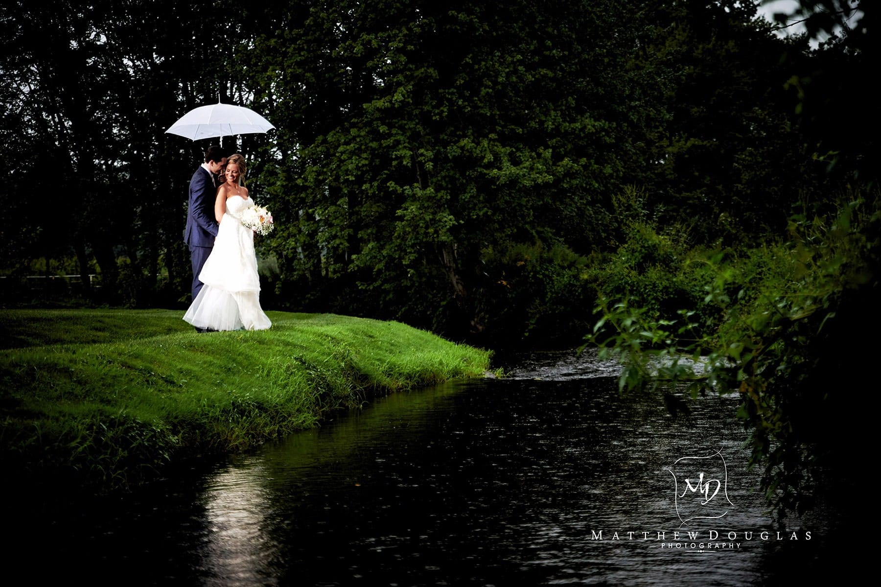 romantic rainy day wedding photo