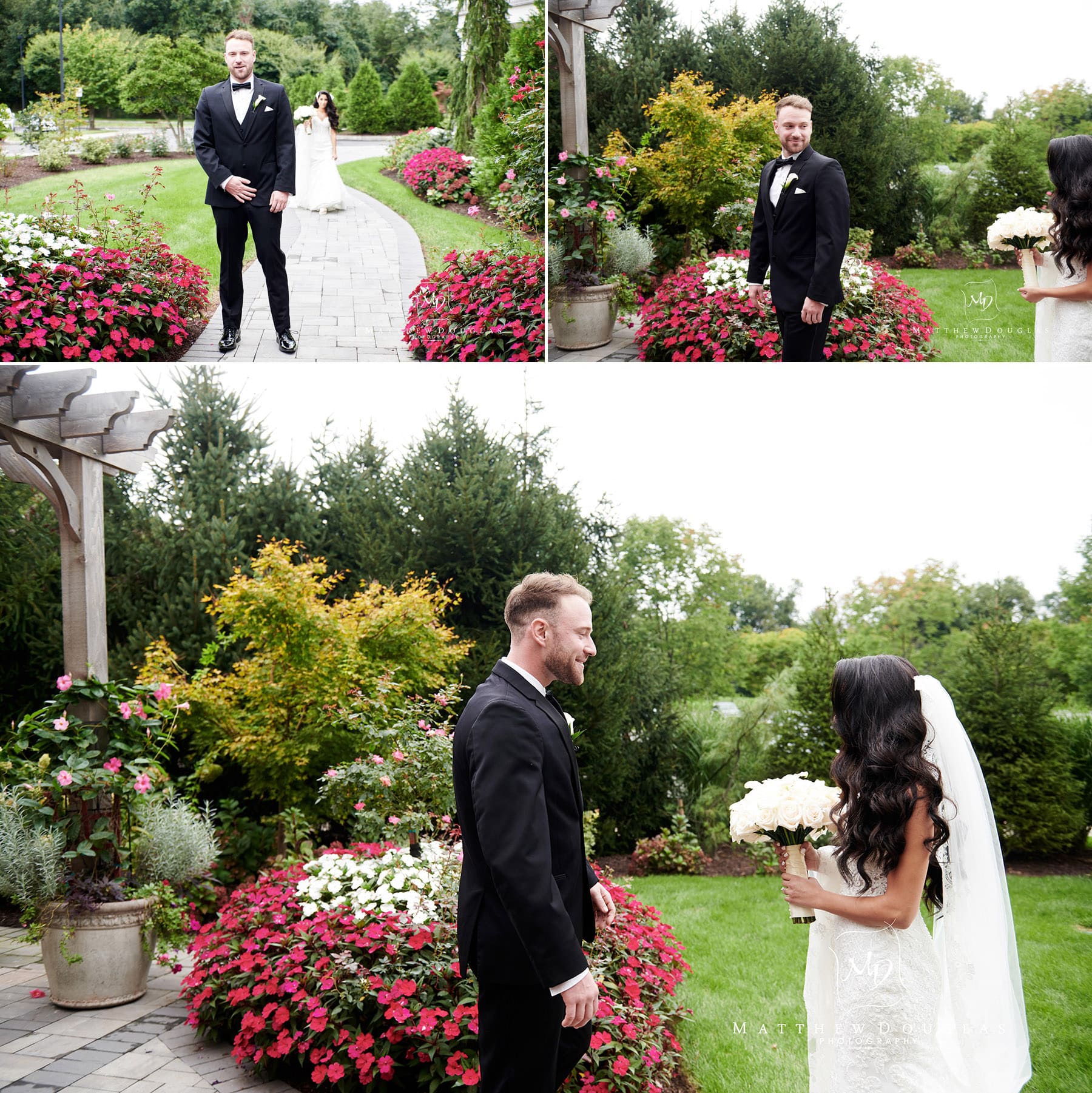 wedding first look photo at the palace at somerset park