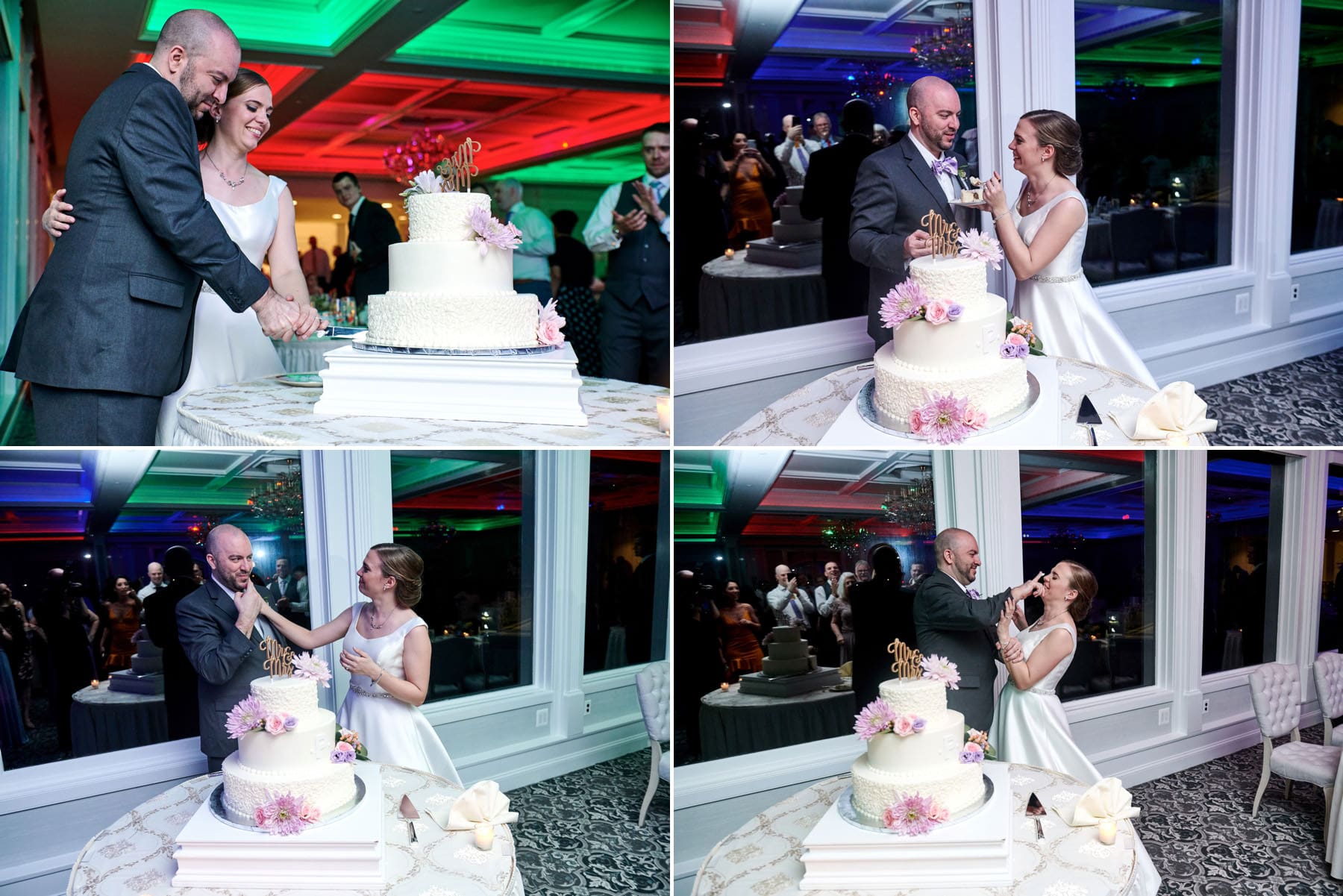 wedding cake cutting photos at The Mill lakeside Manor