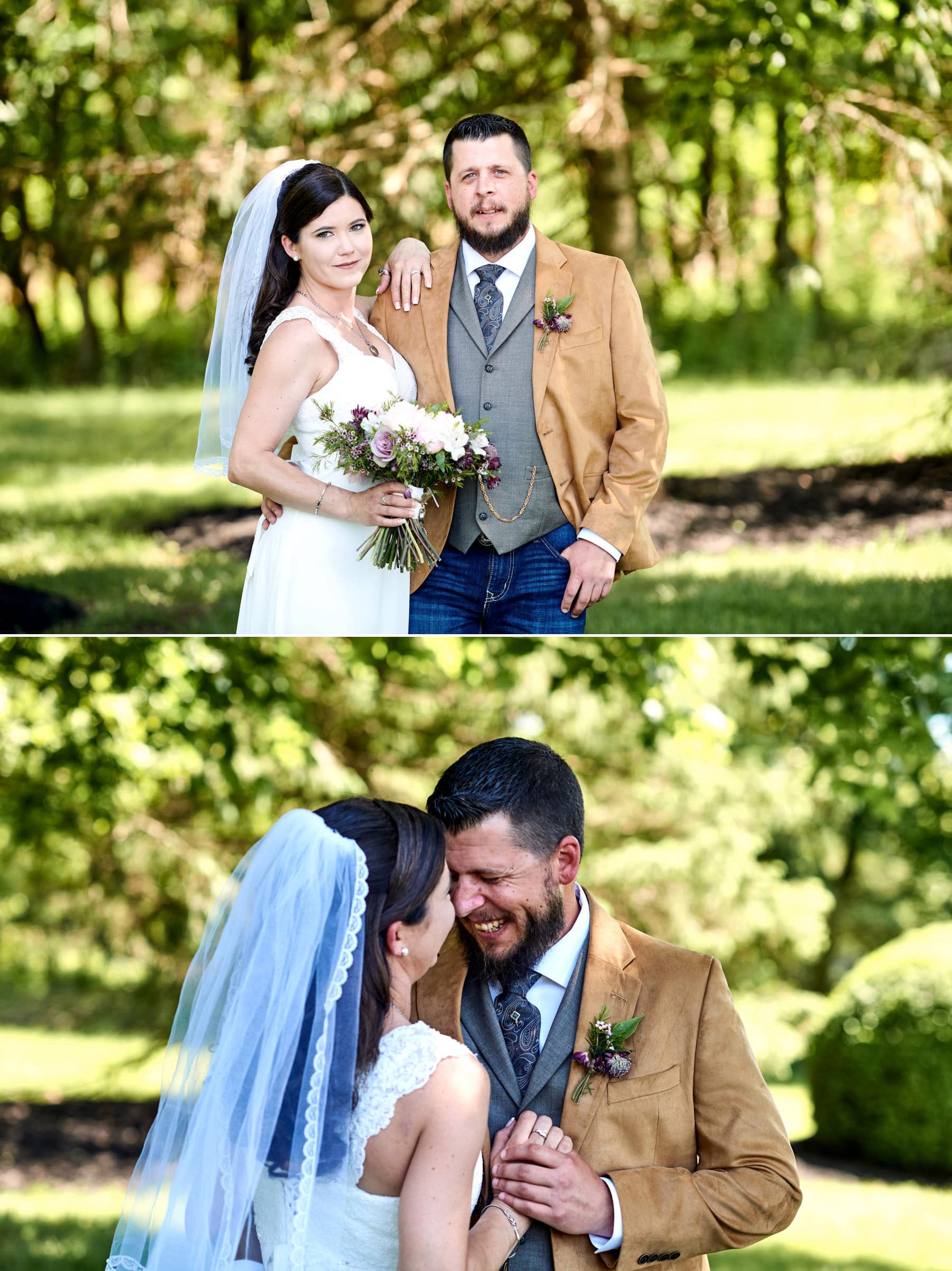 bride and groom at their farm wedding
