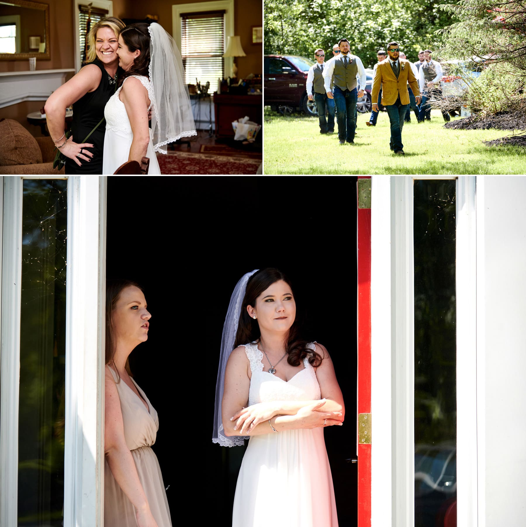 bride in the farm house before her farm wedding