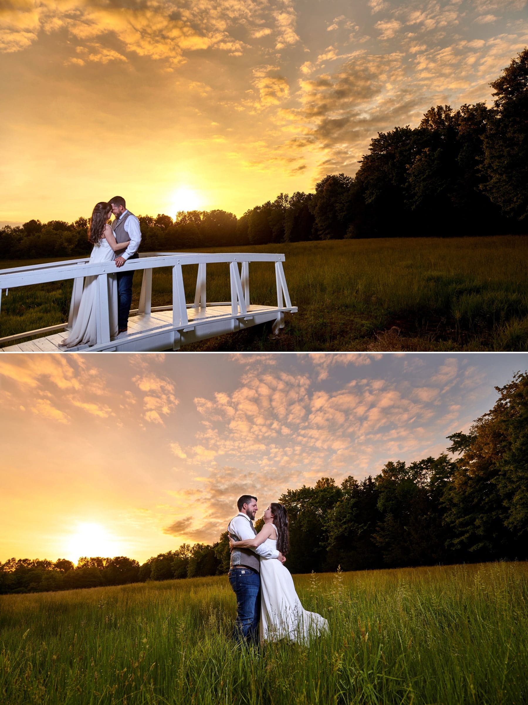 rustic farm wedding sunset photos