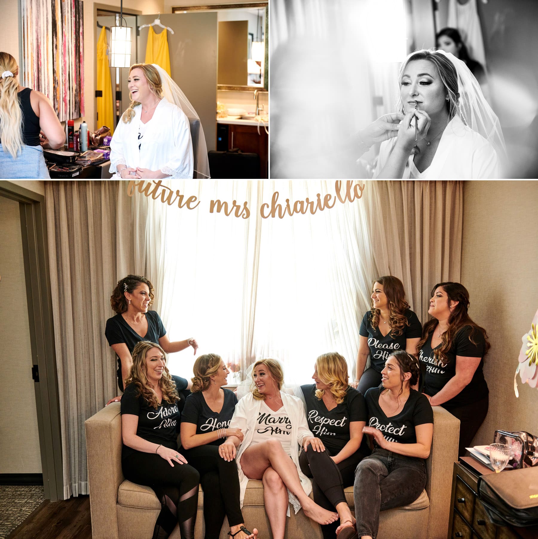 bride and bridesmaids getting ready photos