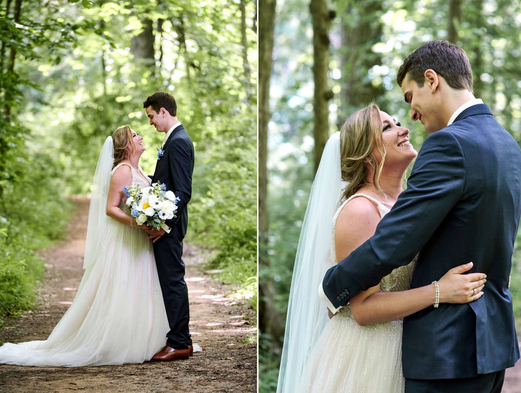 woodland path wedding photos at maskers barn