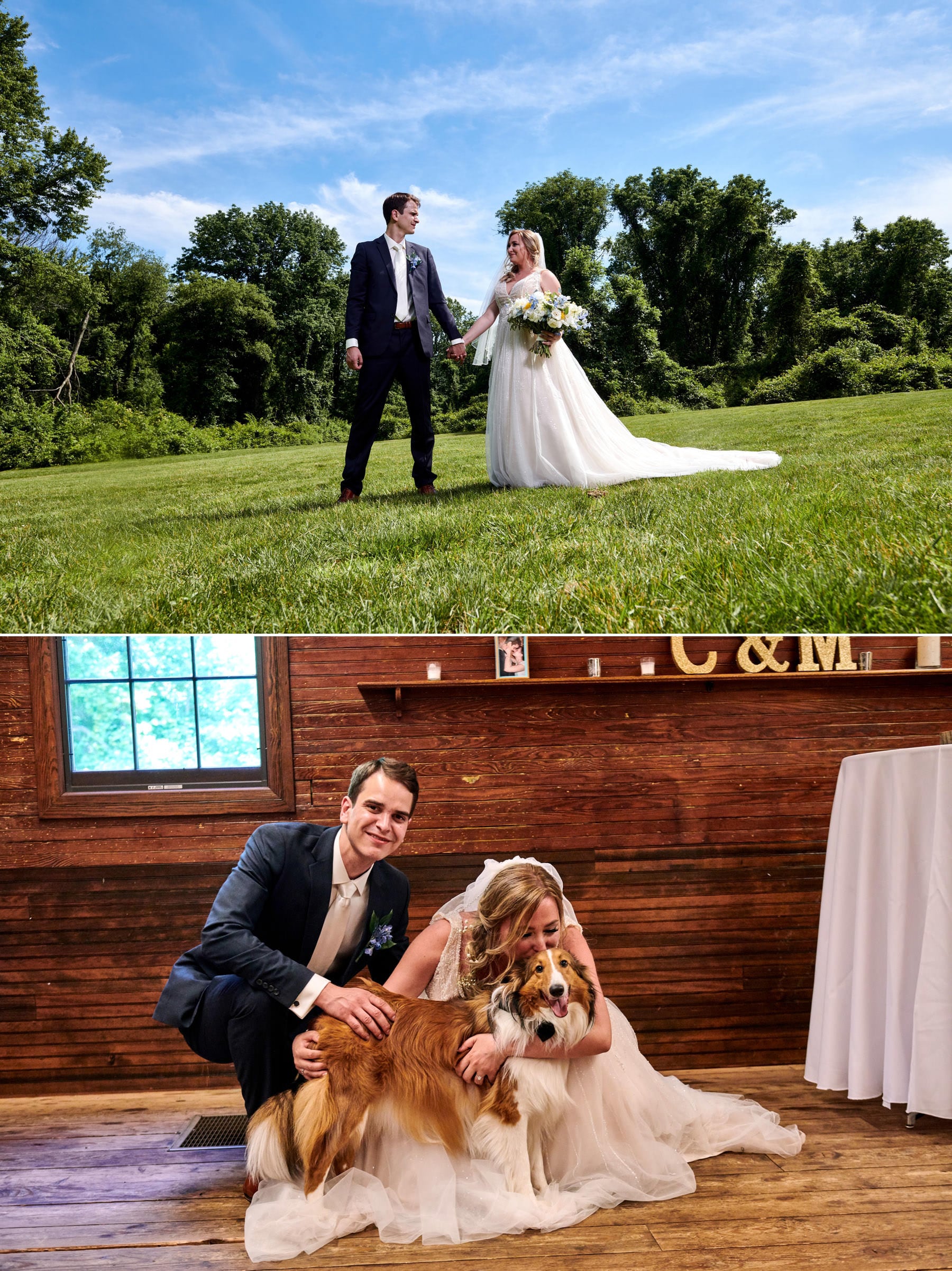 bride and her dog at maskers barn