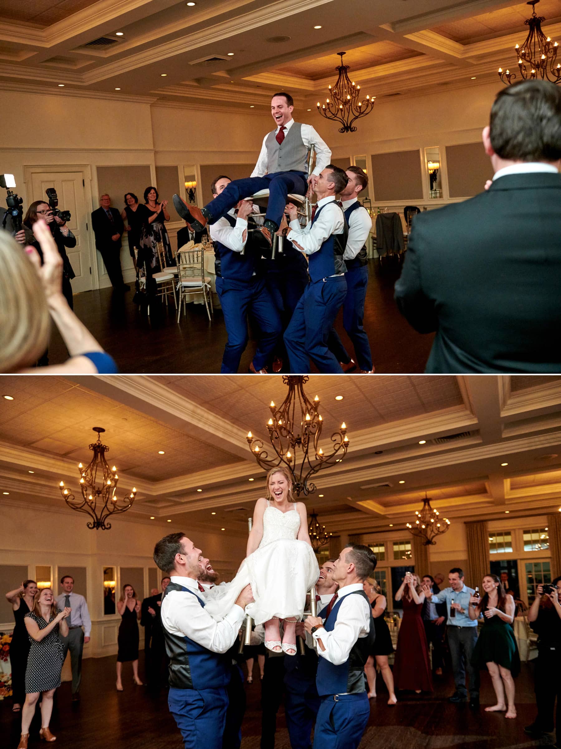 wedding chair lift photos at French Creek Golf Club