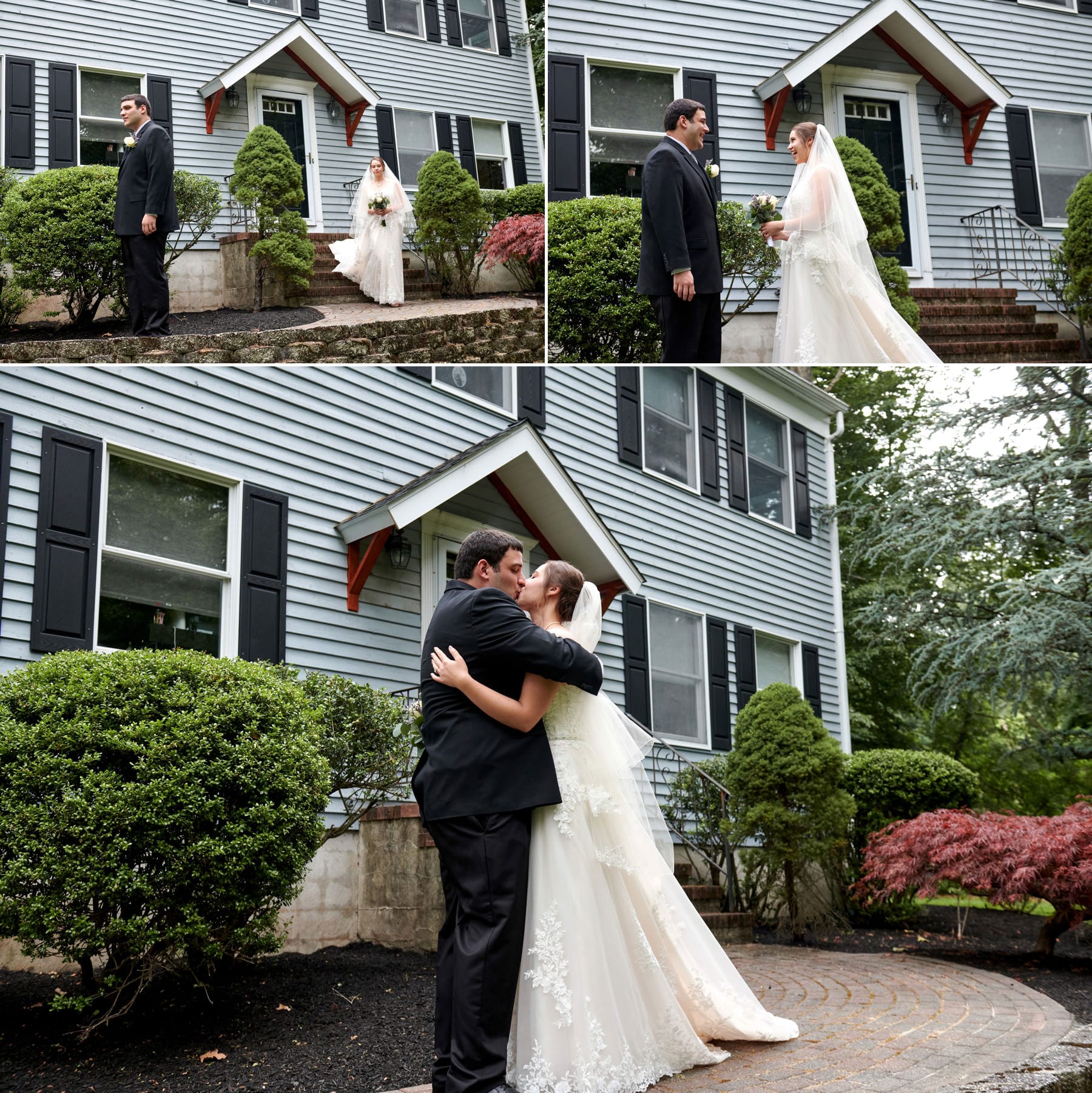 backyard wedding first look photos