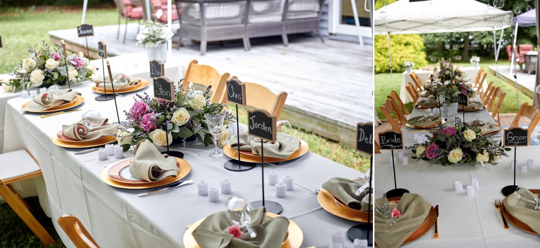 backyard wedding table detail photos