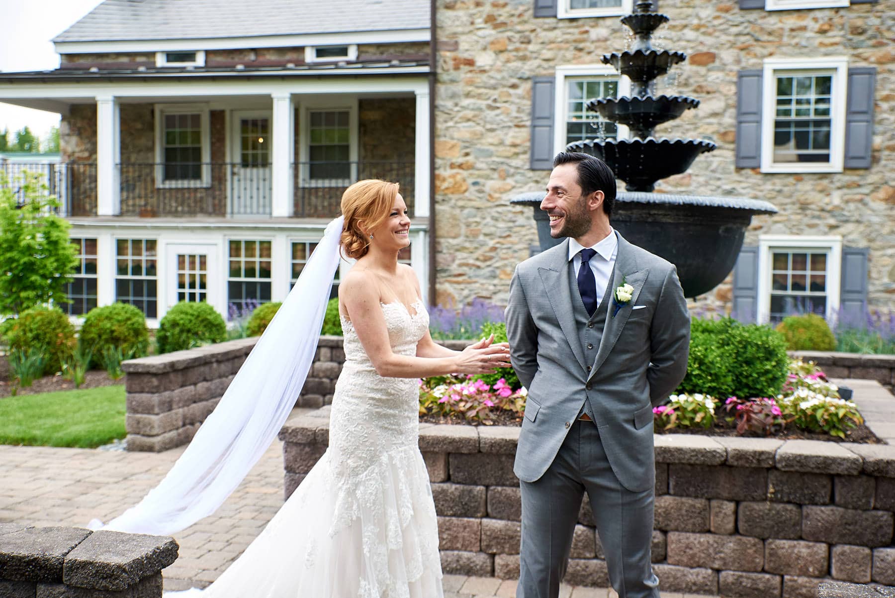 First look wedding photo at the farmhouse in hampton nj