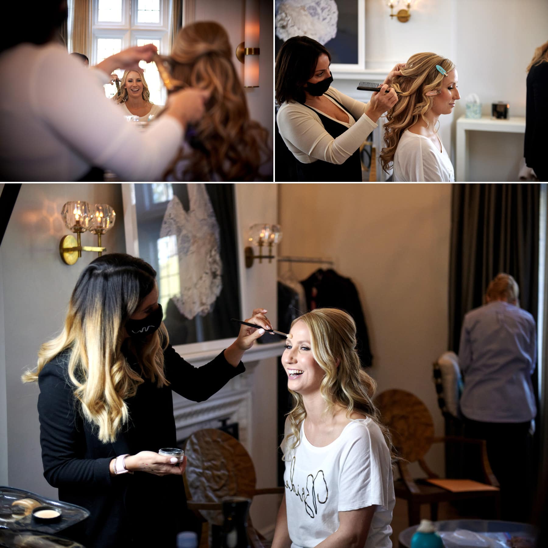 bride getting ready in the wedding suite at Natirar