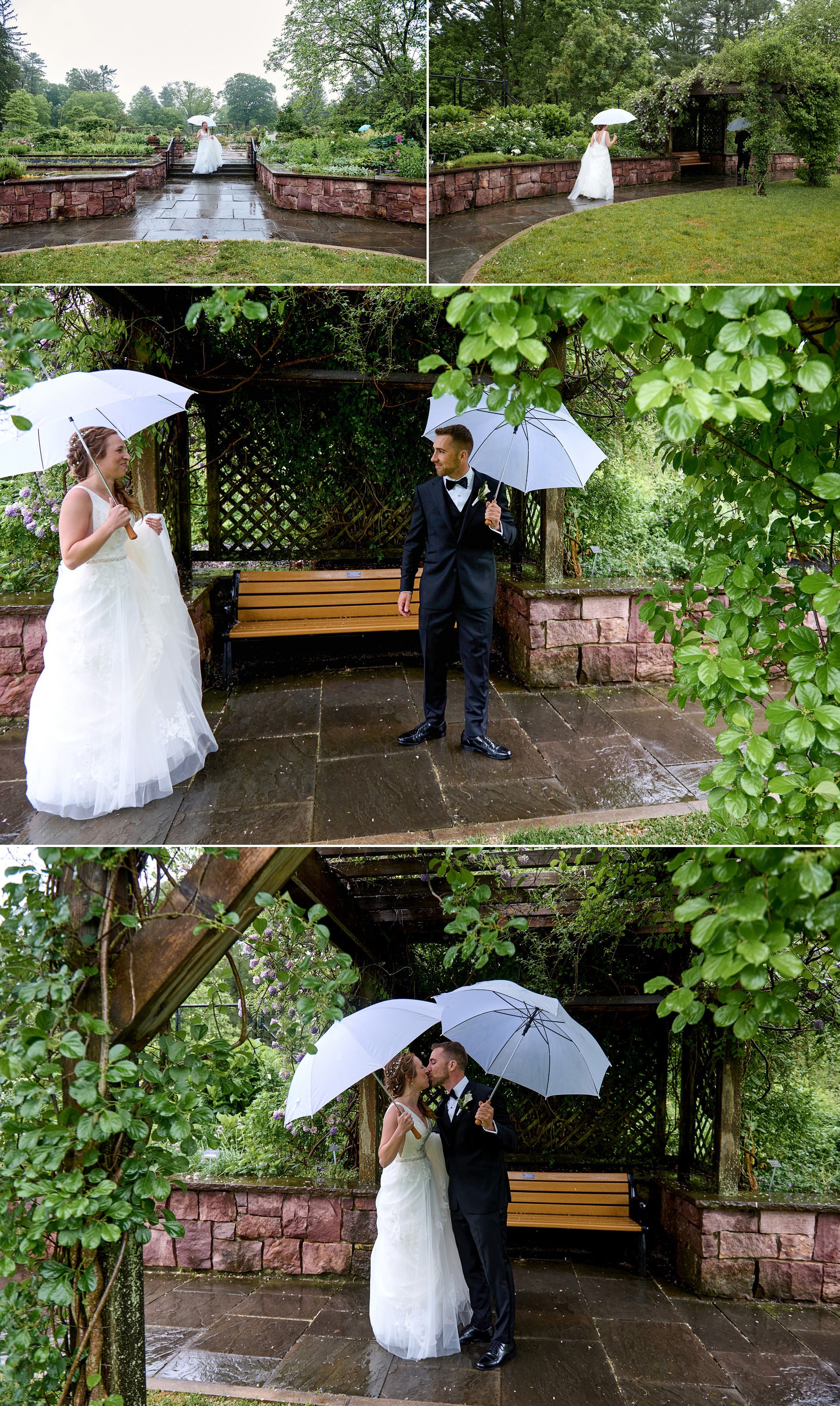 wedding first look in the rain photo
