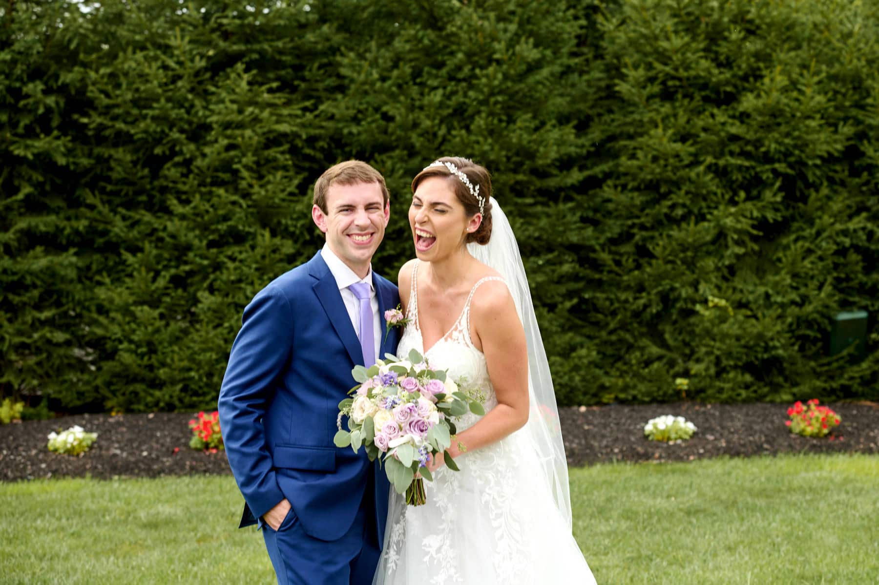 bride and groom laughing at The Farmhouse NJ wedding