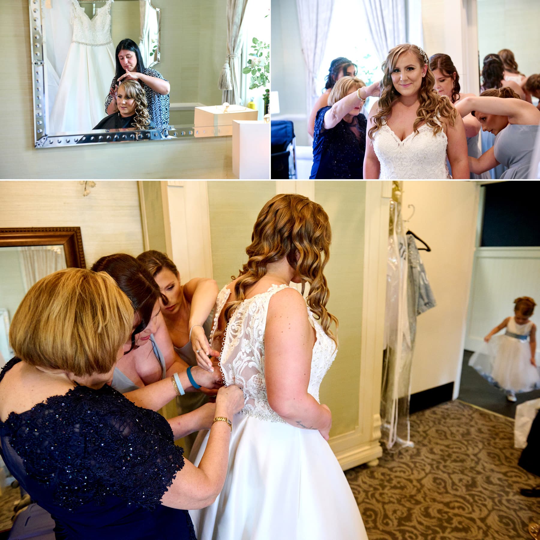 bride dressing in the bridal suite at the farmhouse nj