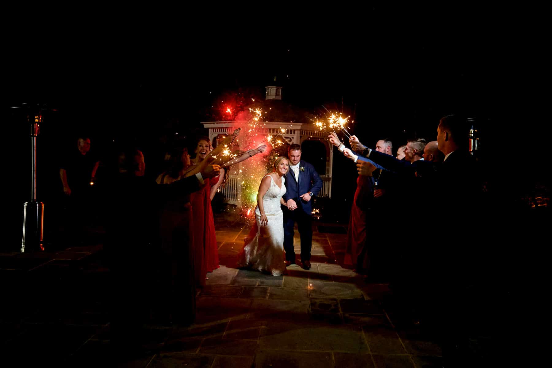 wedding sparkler exit at Chandelier at Flanders Valley