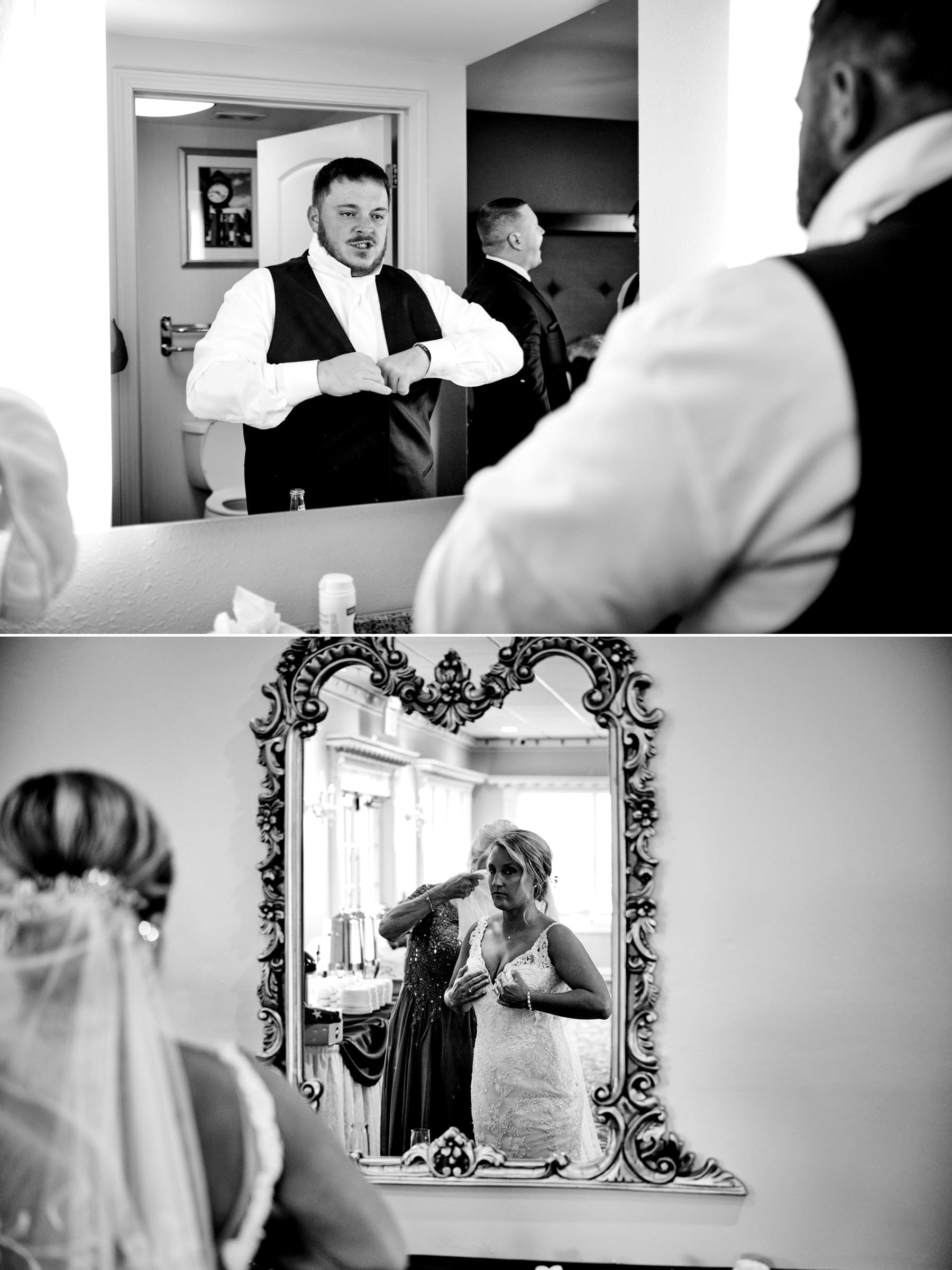 bride and groom final prep photos