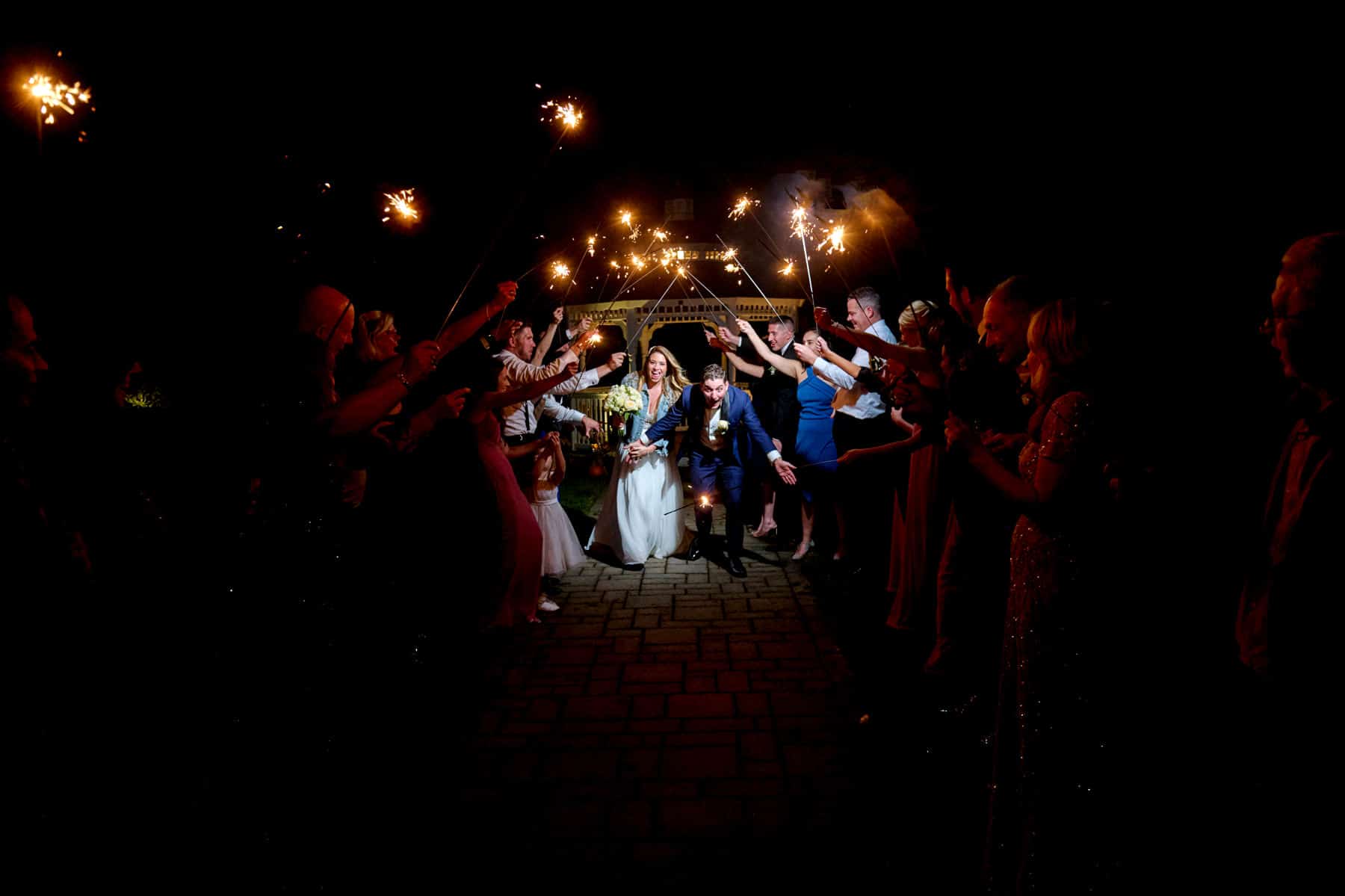 wedding sparkler exit photo at The Farmhouse NJ