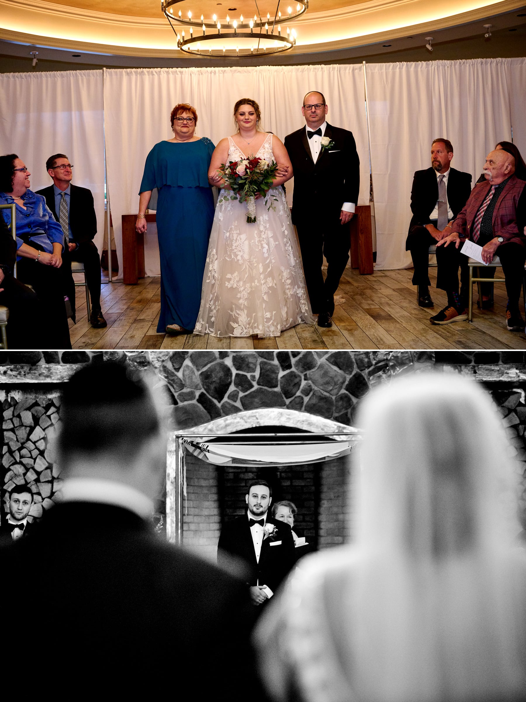 bride entrance photo at indoor wedding ceremony at The Farmhouse in Hampton NJ