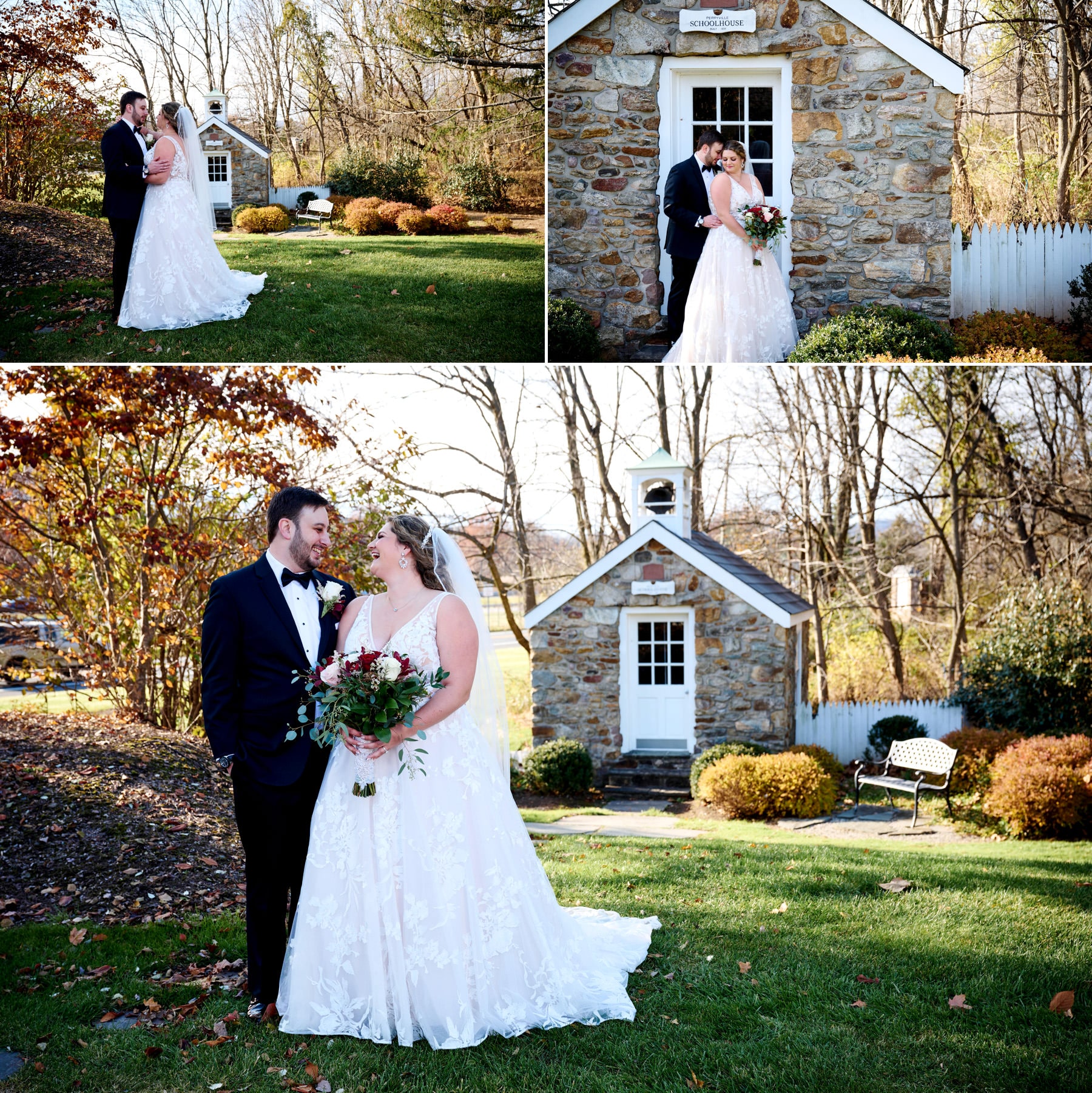wedding photos by the school house at The Farmhouse in Hampton NJ