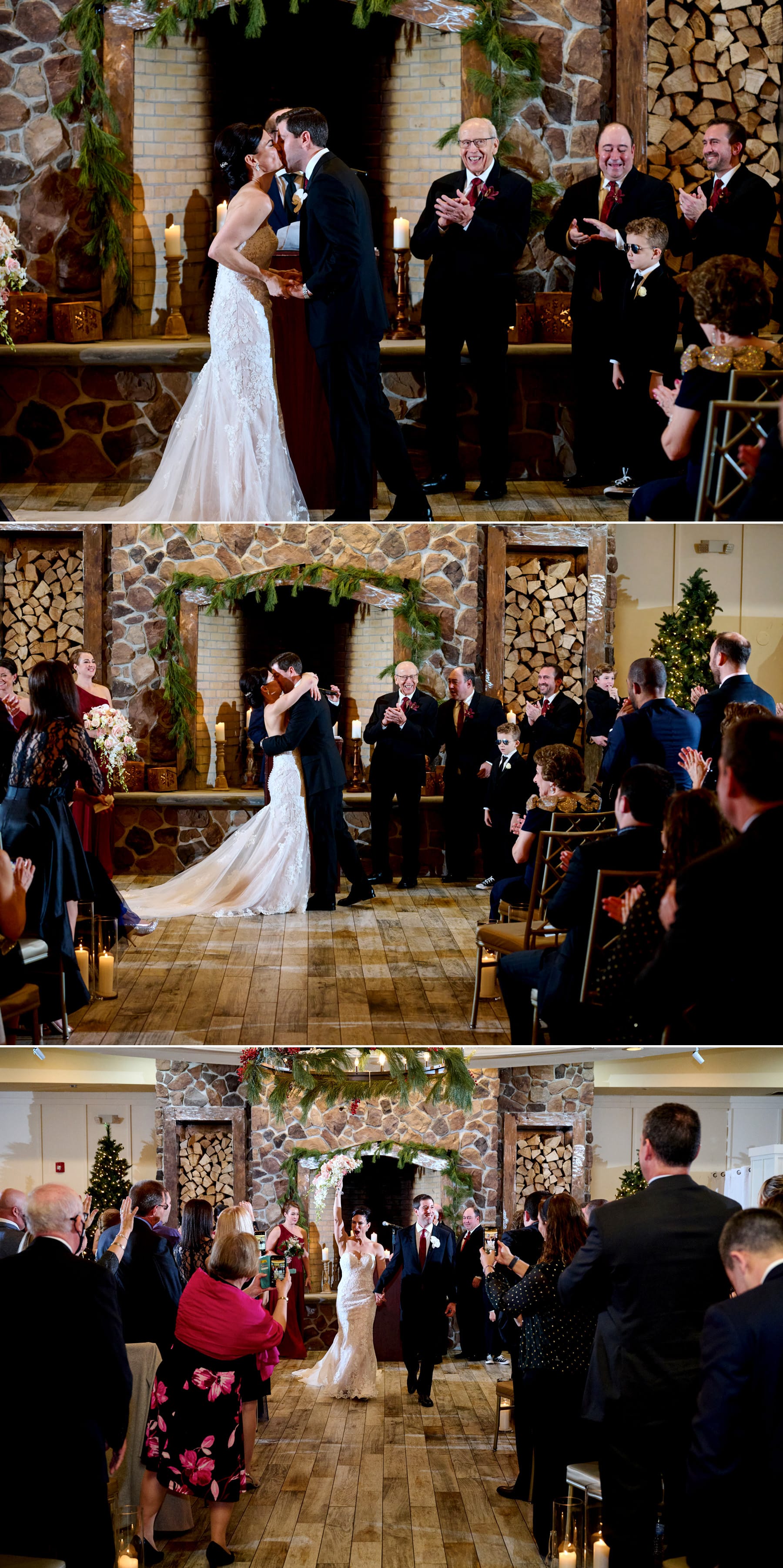 Indoor holiday wedding ceremony at The Farmhouse in Hampton NJ