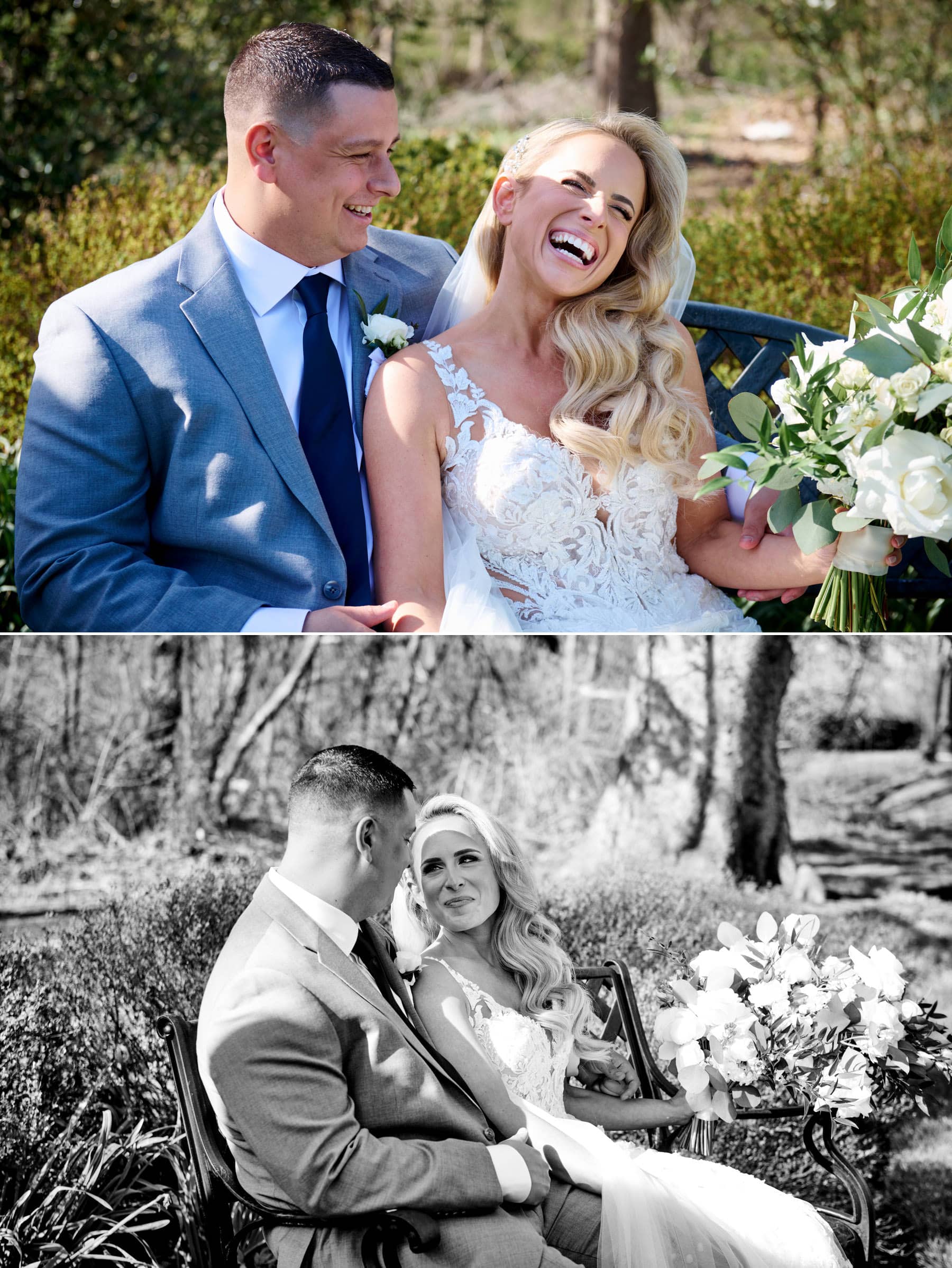 bride and groom laughing with joy