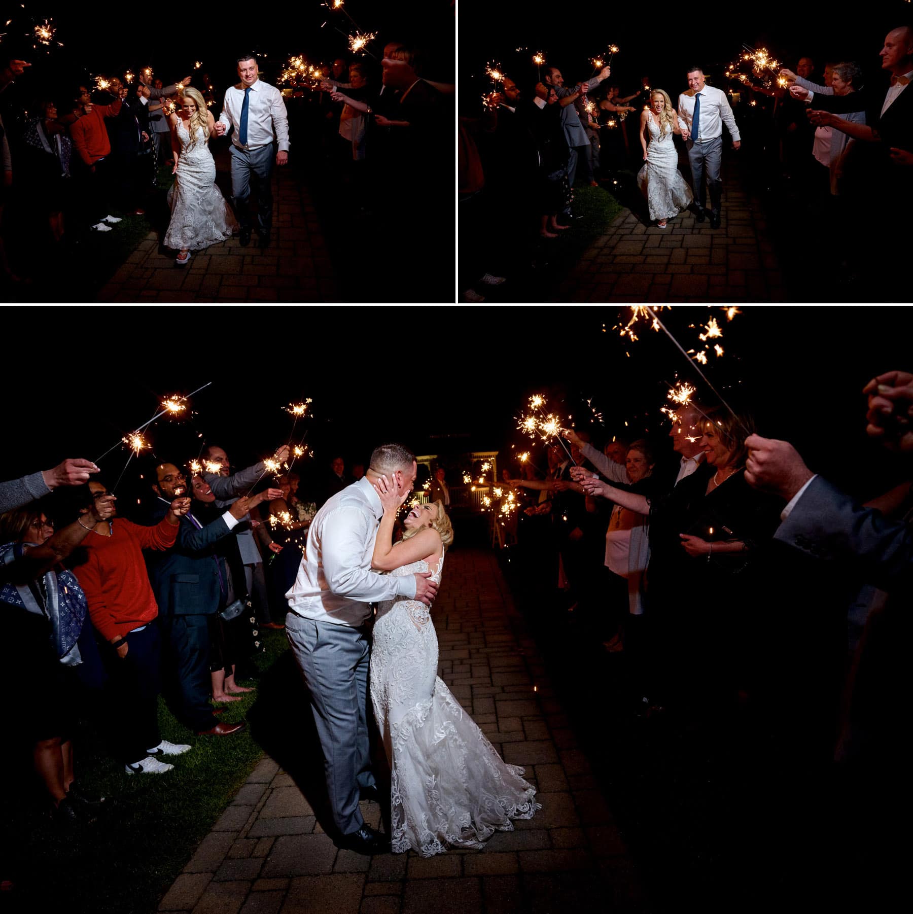 bride and groom have a sparkler sendoff from their The Farmhouse NJ wedding