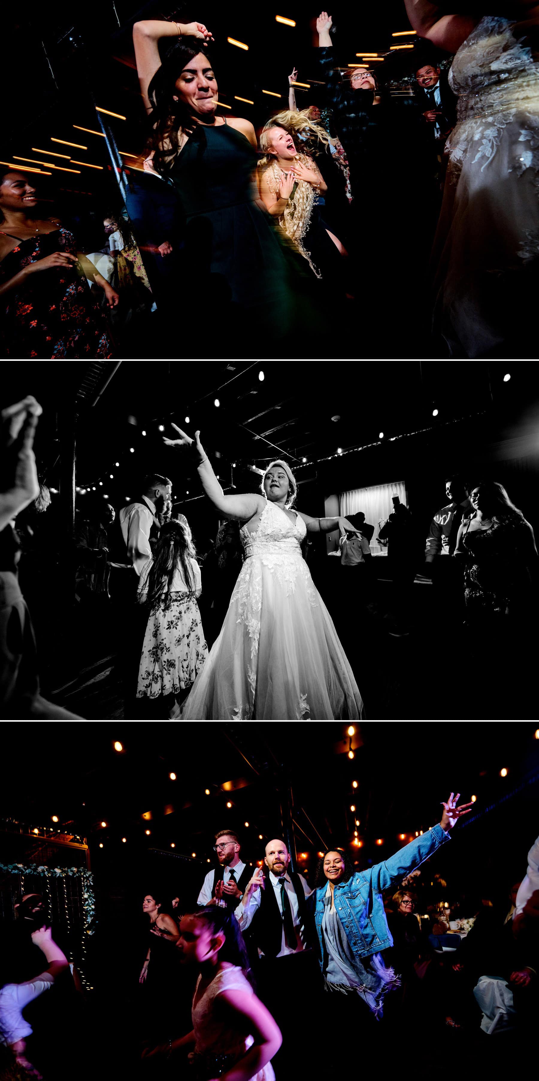bride dancing at her Maskers Barn wedding