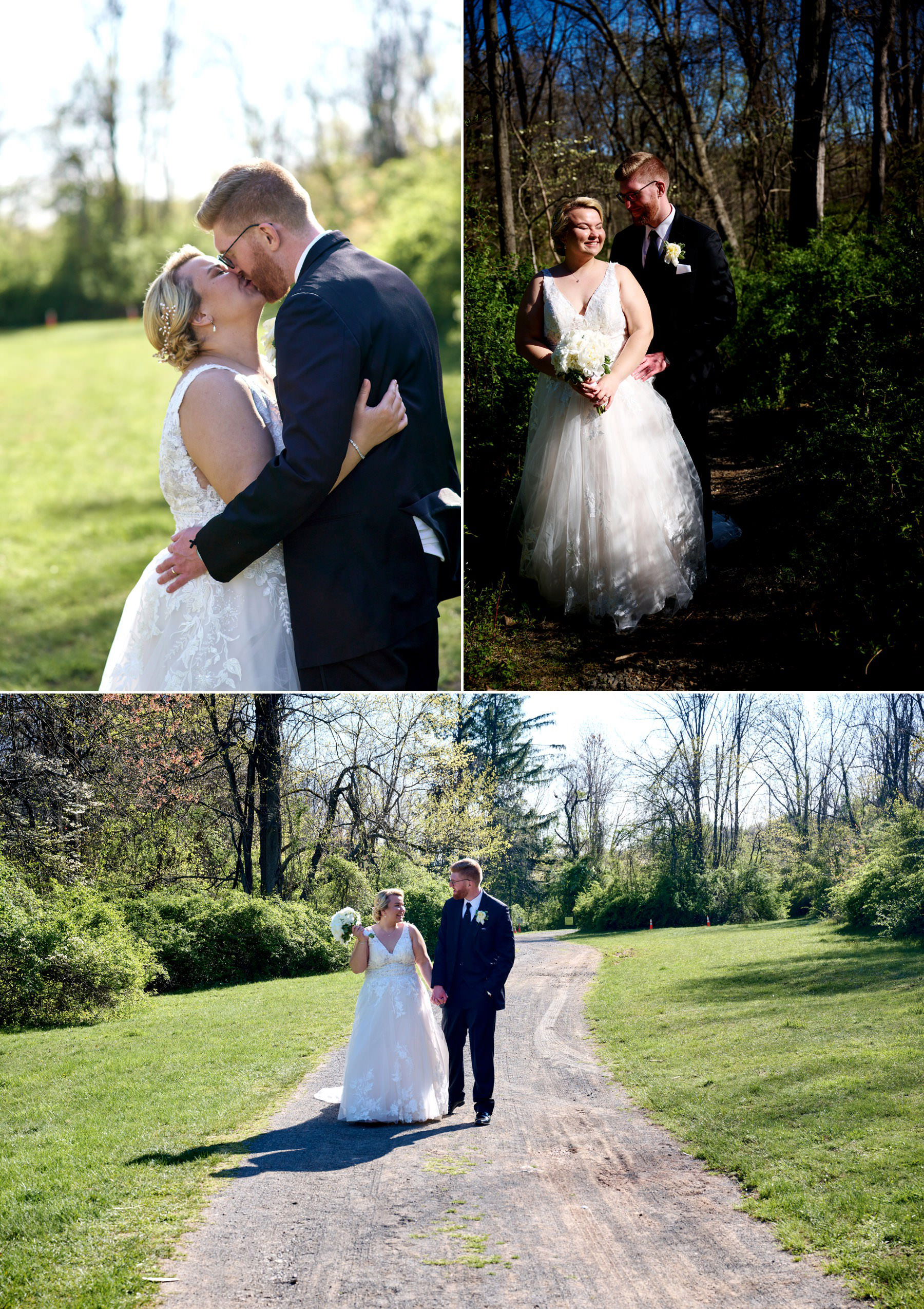 bride and groom in the field at Maskers Barn