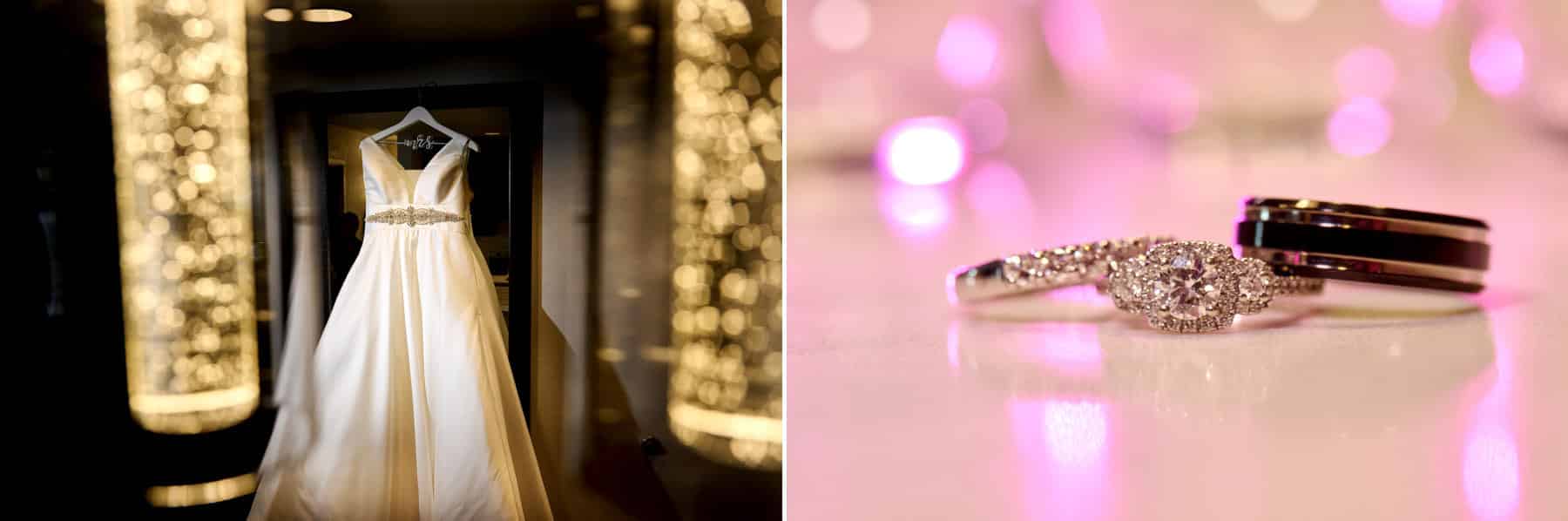 wedding dress and rings details