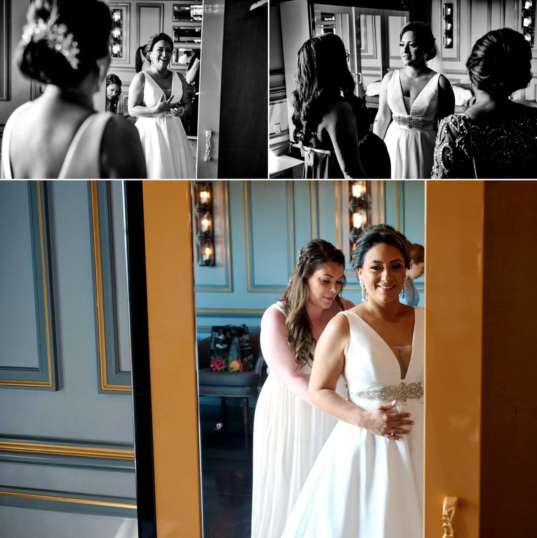 bride getting dressed in the bridal suite at The Westmount Country Club