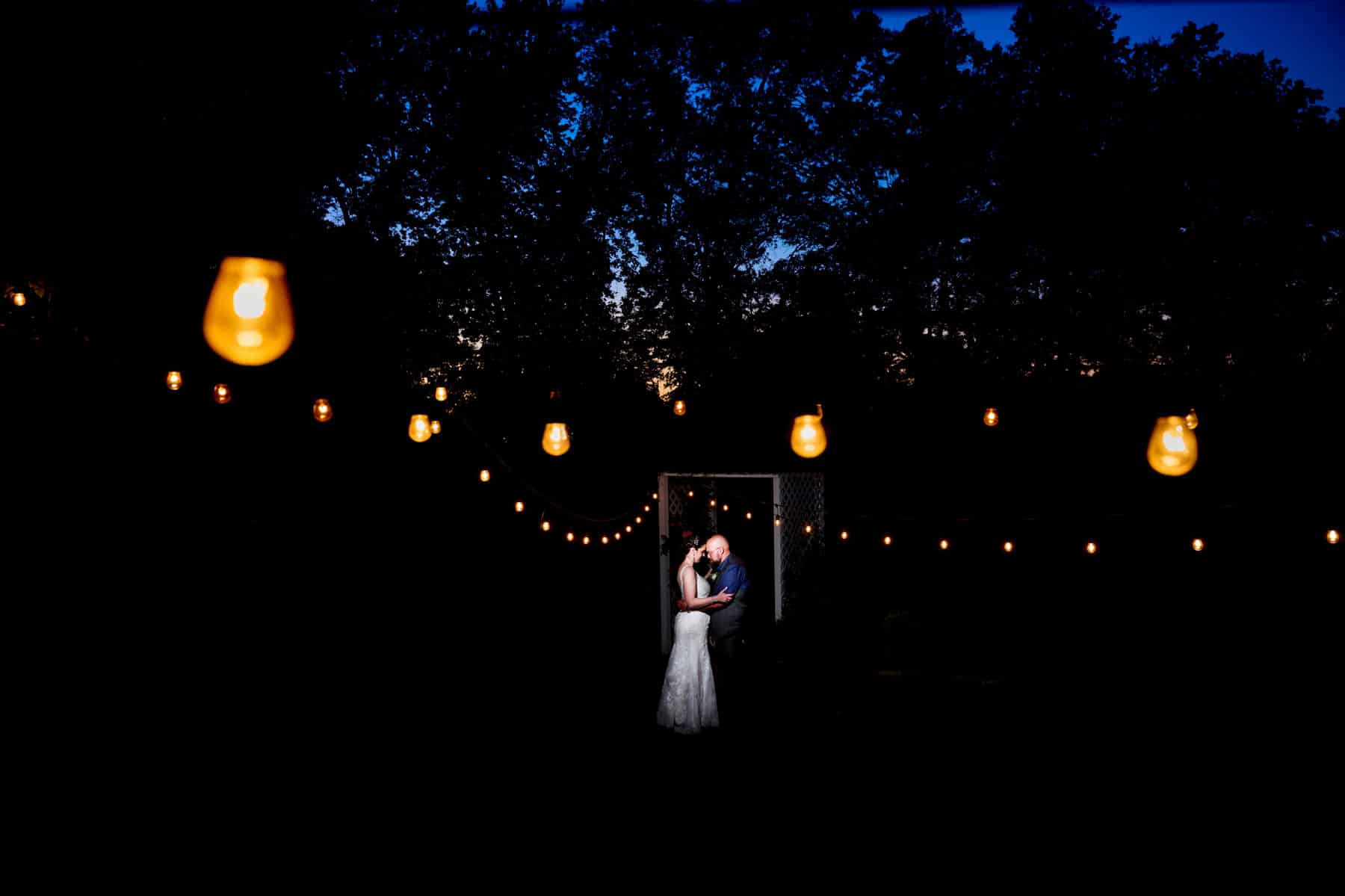 night time wedding photo at the harvest moon inn