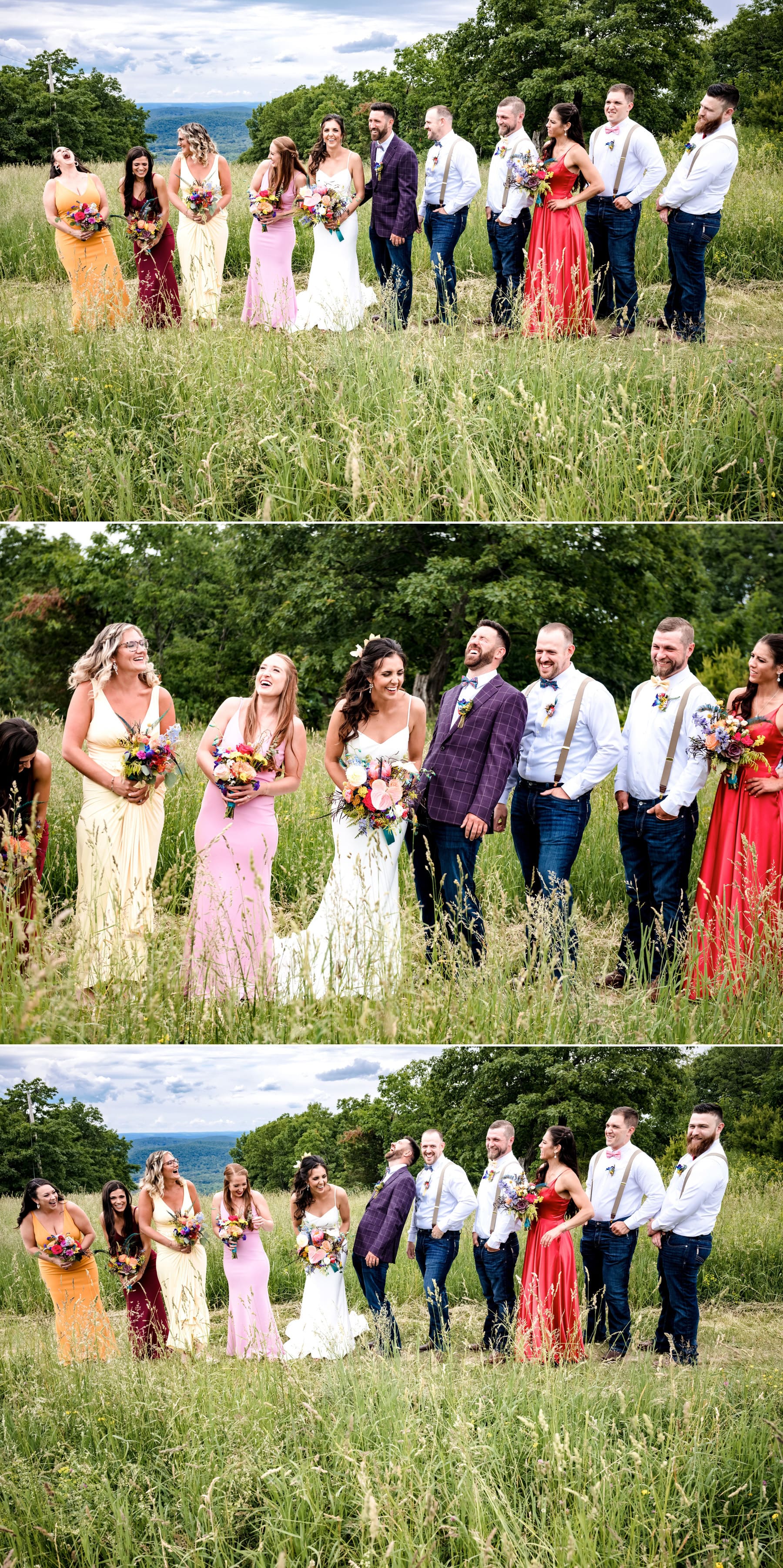 bridal party having fun during their photos at Mountain Creek Resort