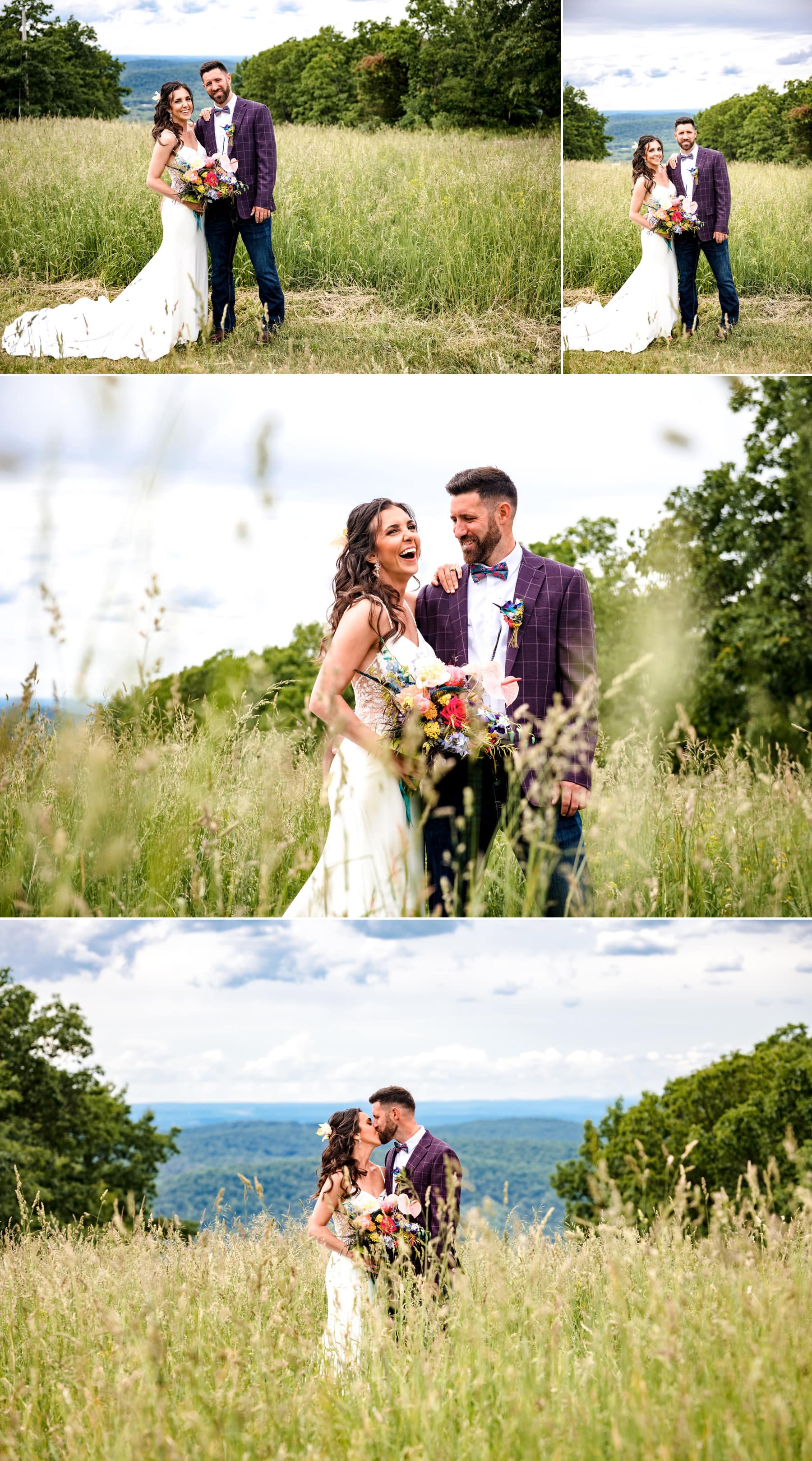 bride and groom in the meadow at the top of the mountain at Mountain Creek Resort
