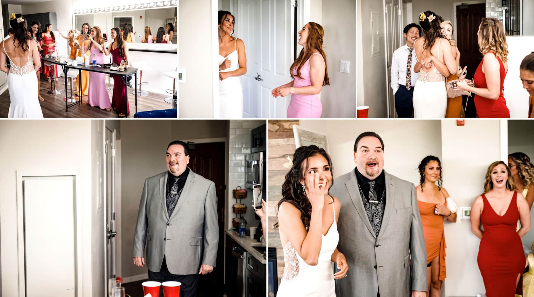 first look with the bridesmaids and Dad
