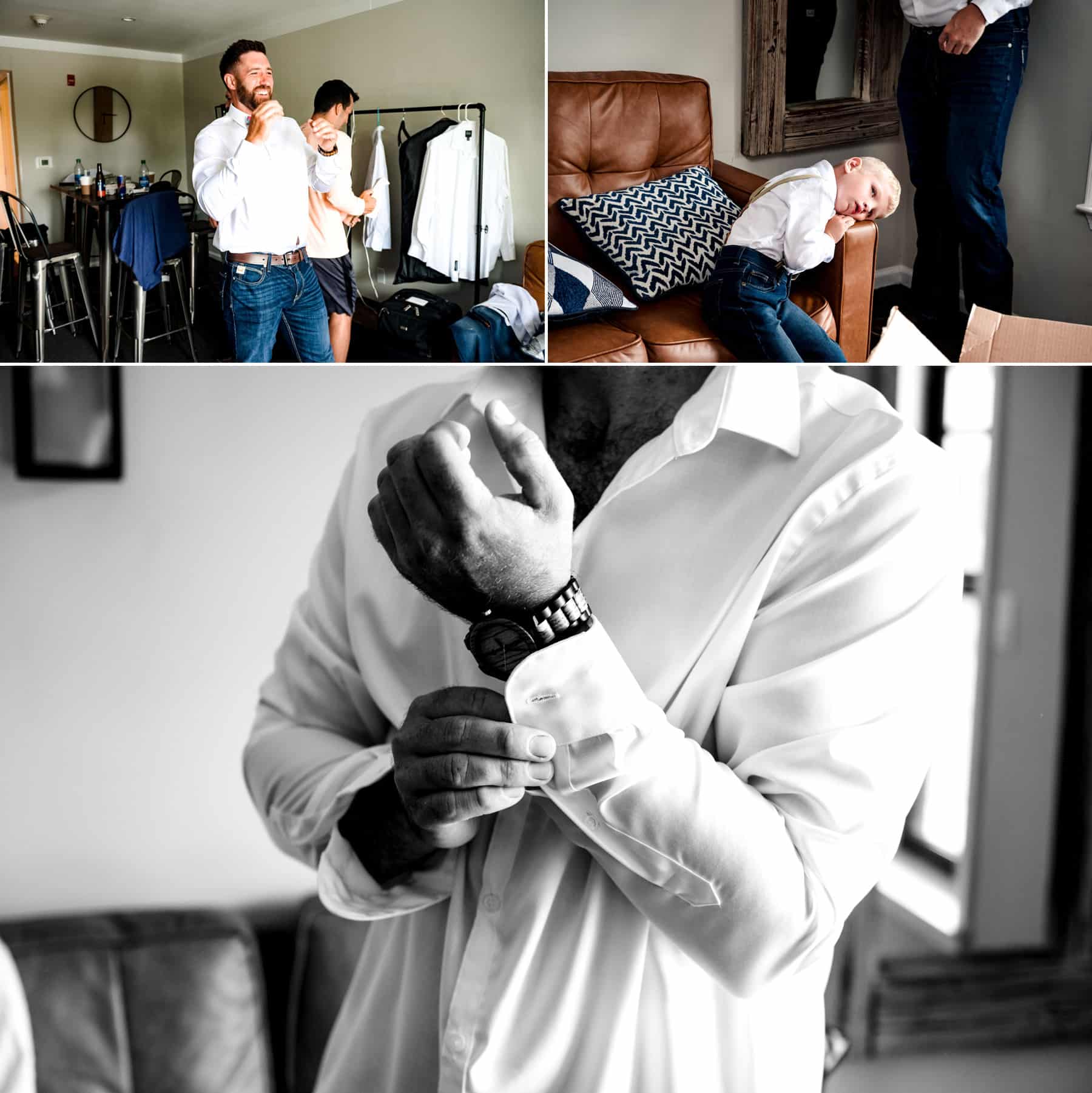 groom getting wedding ready at Mountain Creek Resort