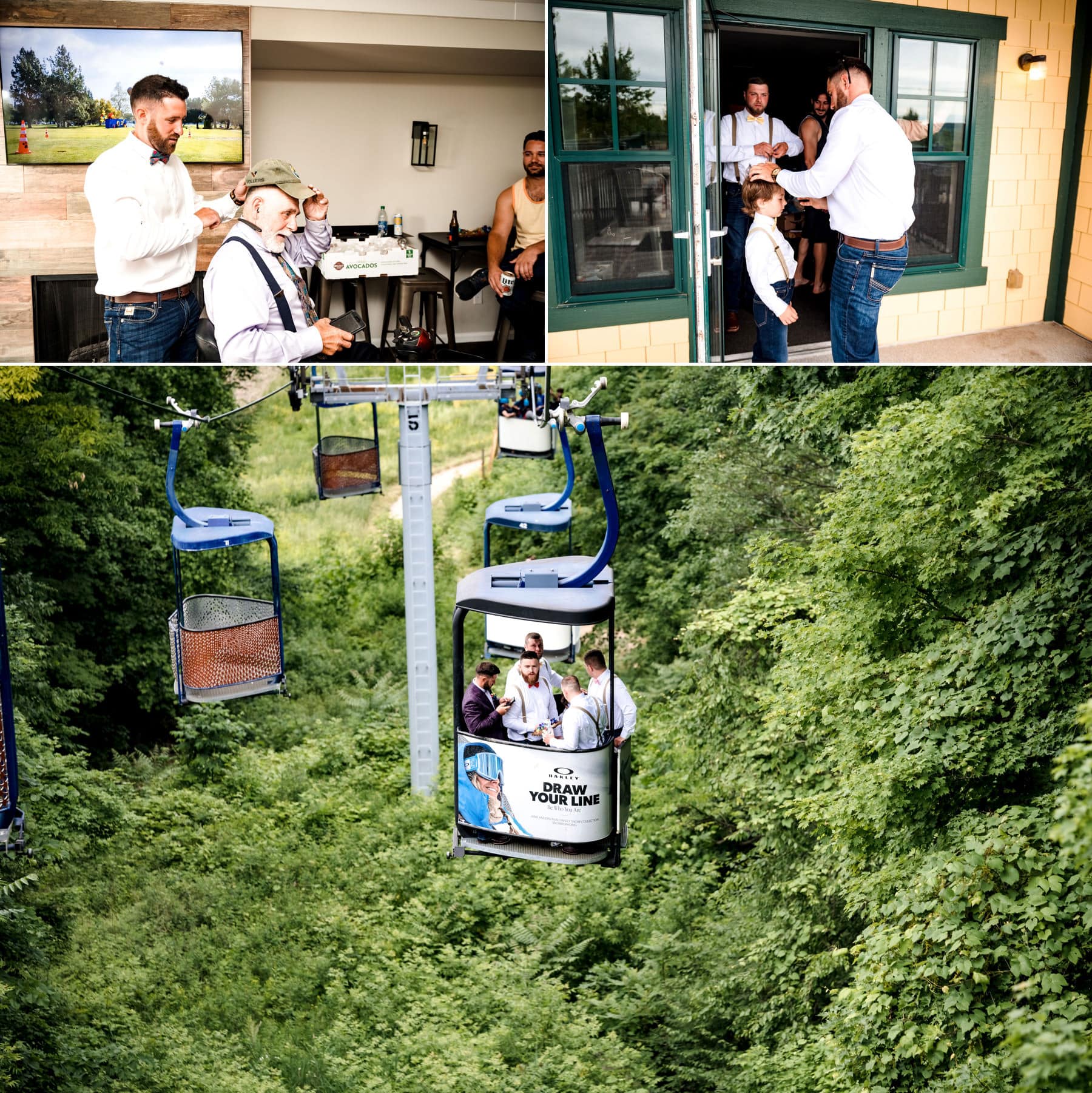 groomsmen on the gondola at Mountain Creek Resort