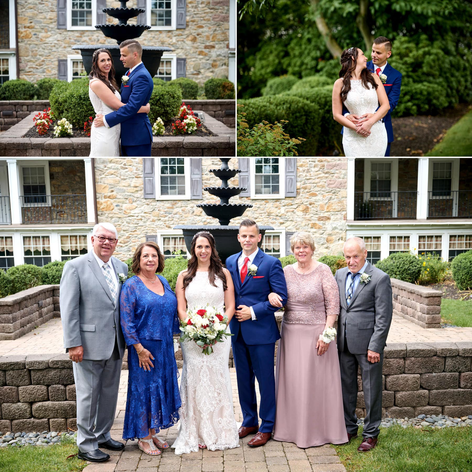 family photos in front of The Farmhouse
