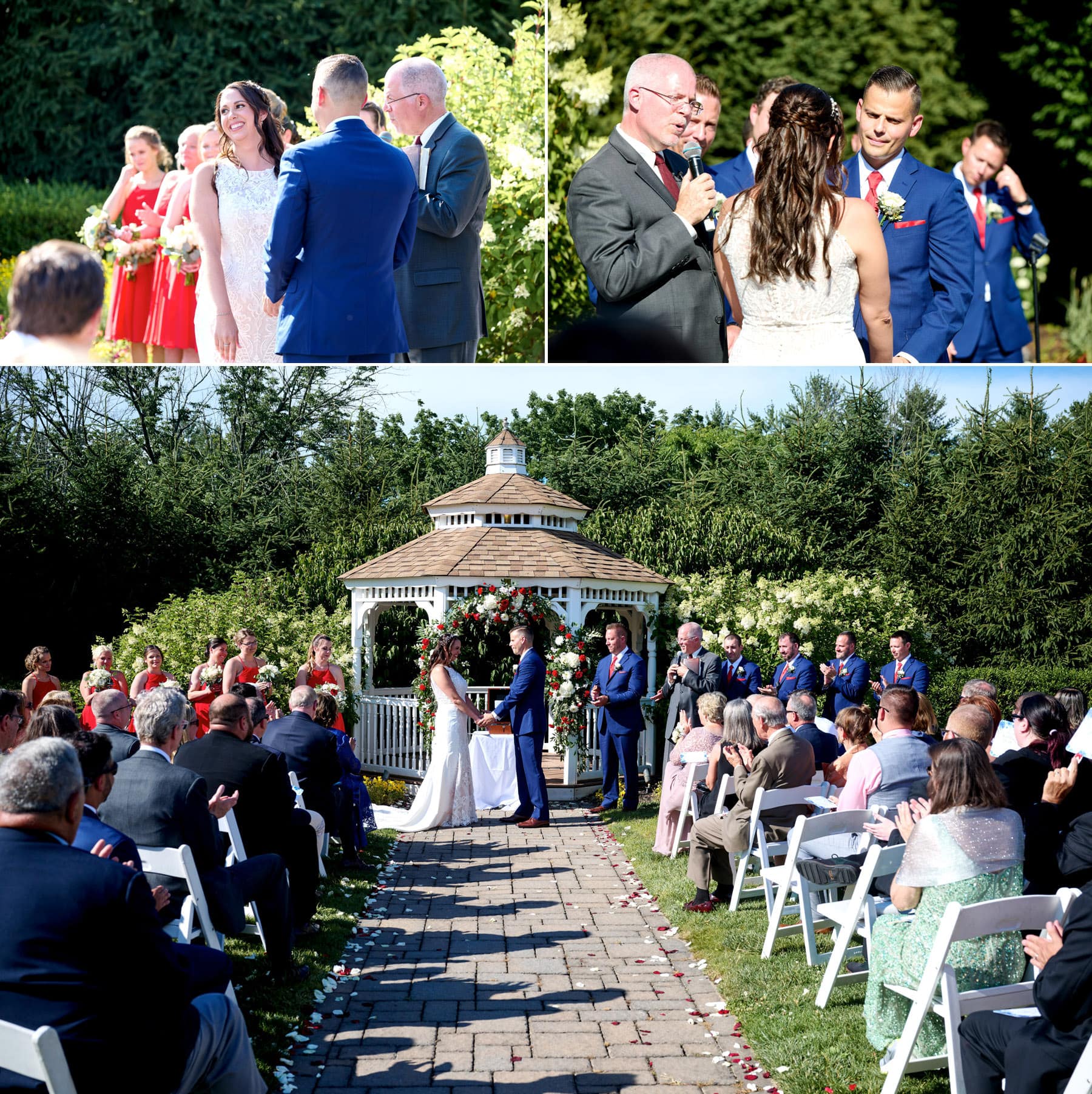 an outdoor wedding ceremony by The Farmhouse gazebo