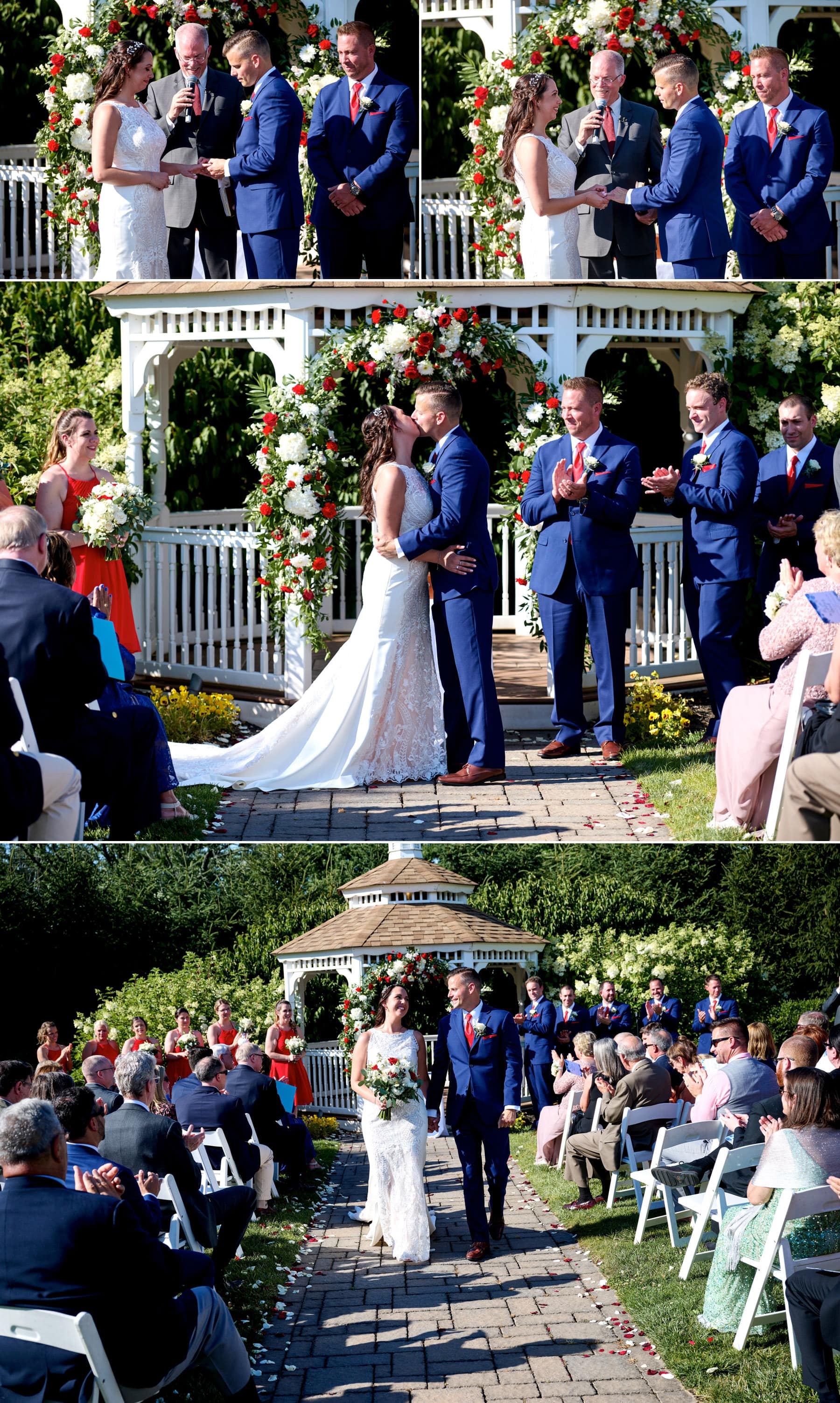 wedding first kiss by the gazebo at The Farmhouse