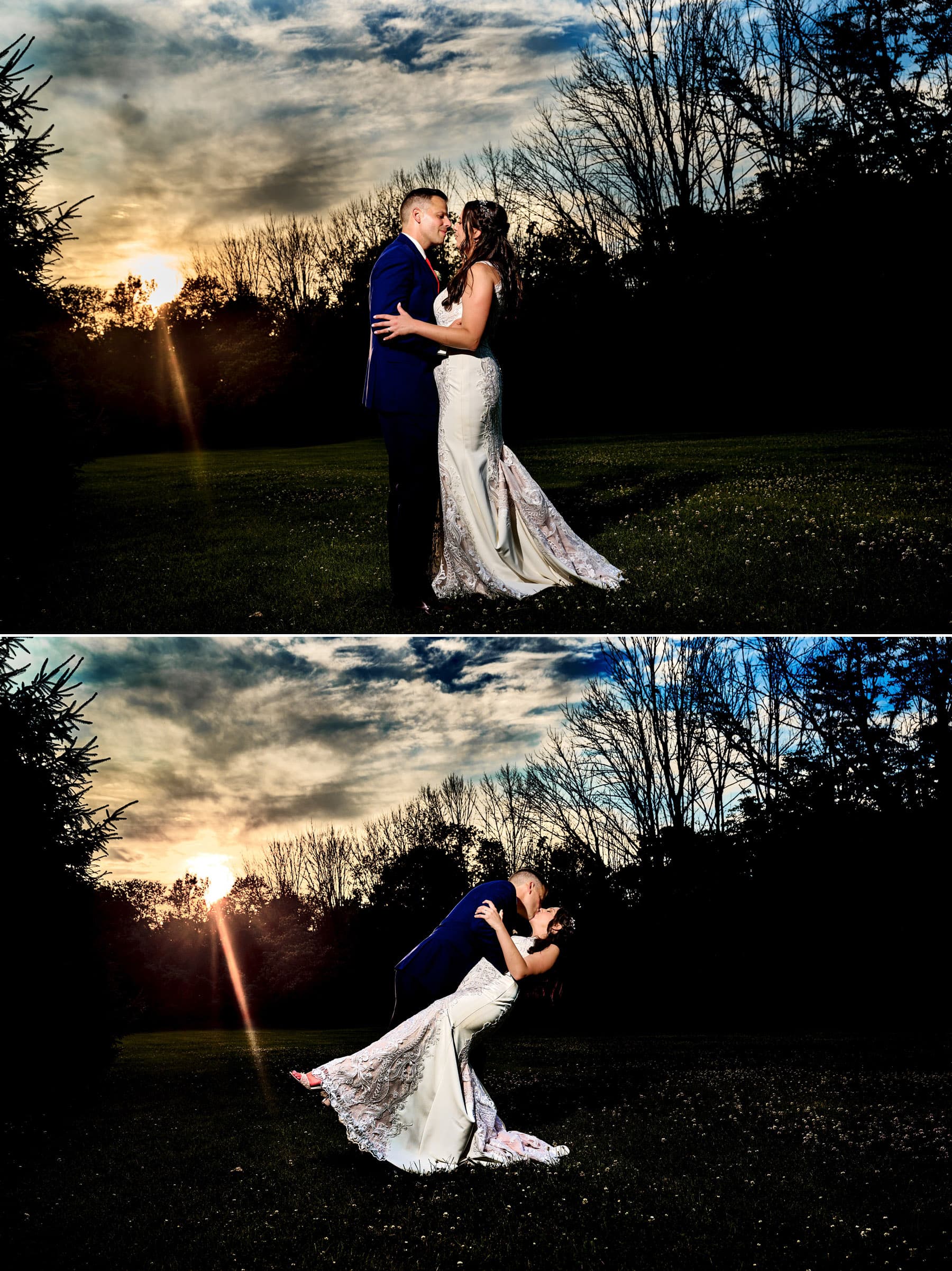 setting sun wedding photos at The Farmhouse