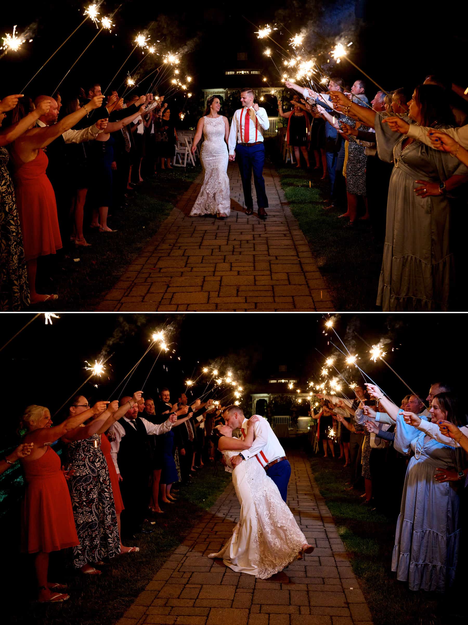 end of night wedding sparkler sendoff at The Farmhouse