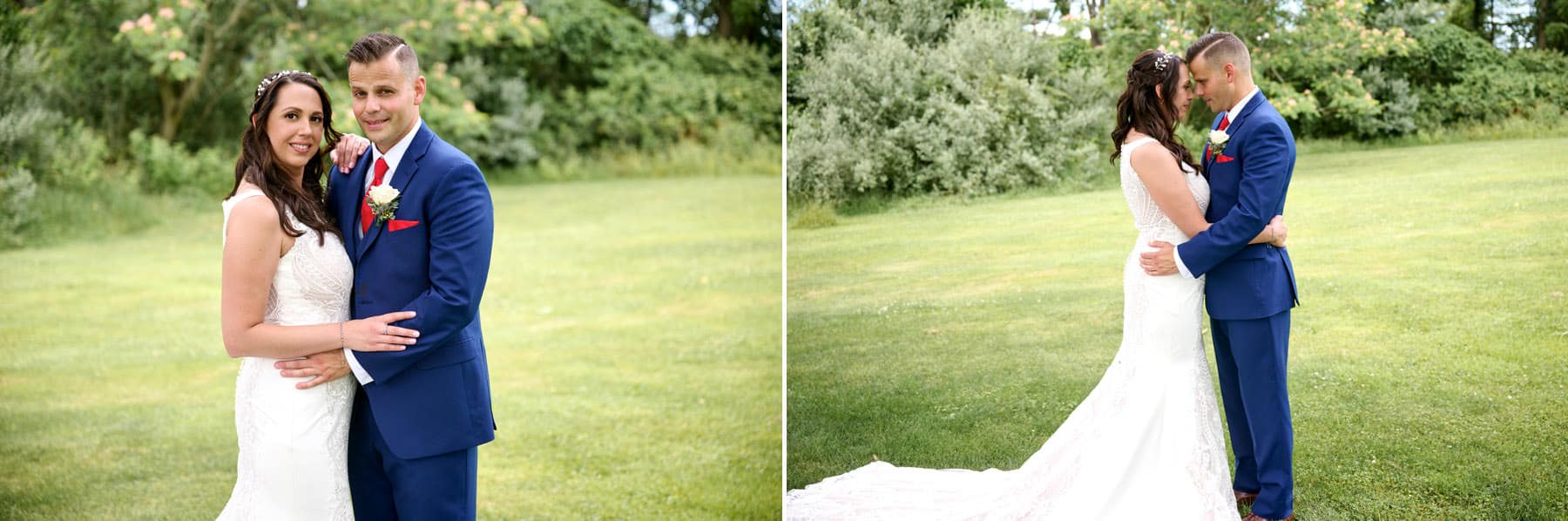 bride and groom in the field at The Farmhouse