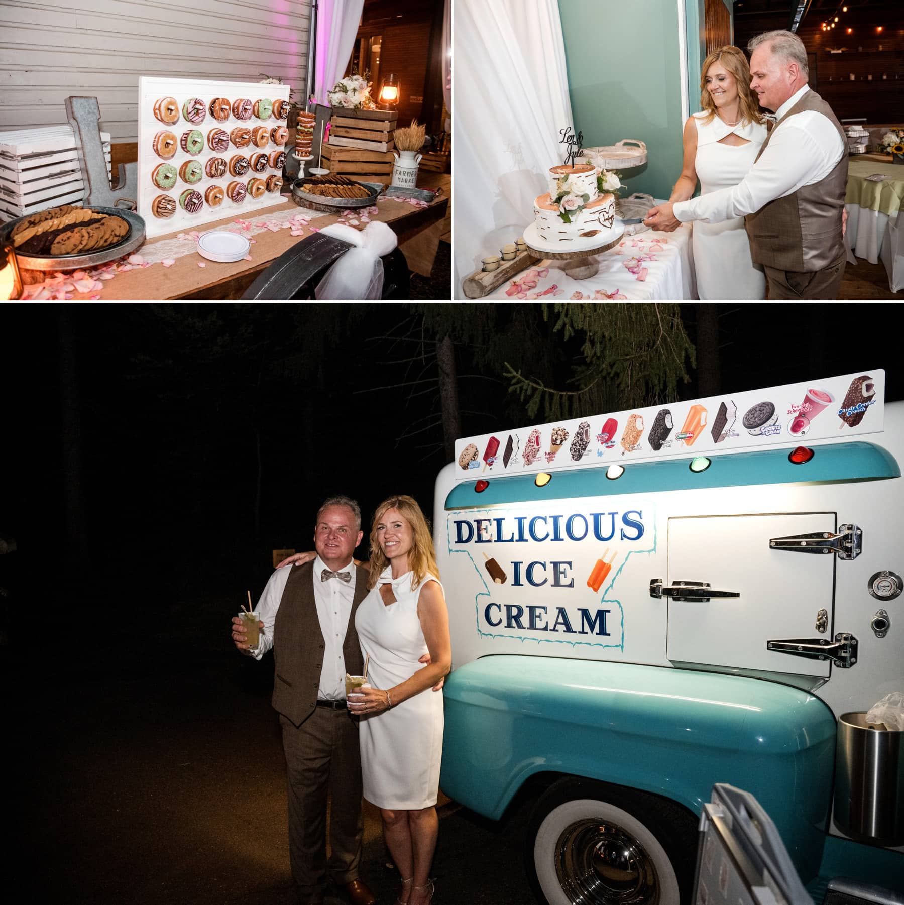 wedding cupcakes and vintage ice cream truck at Maskers Barn