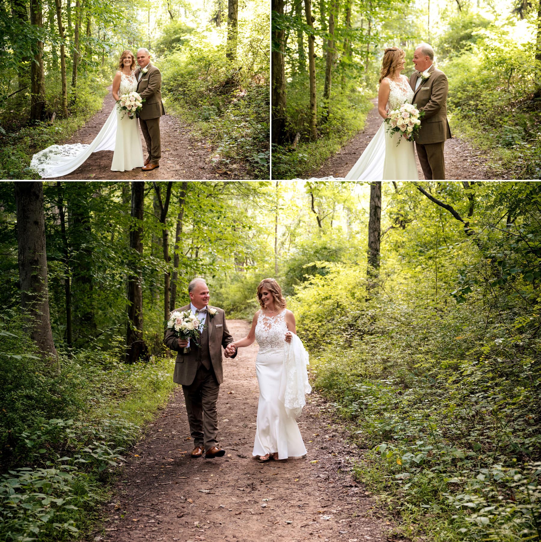 wedding photos in the woods at Maskers Barn