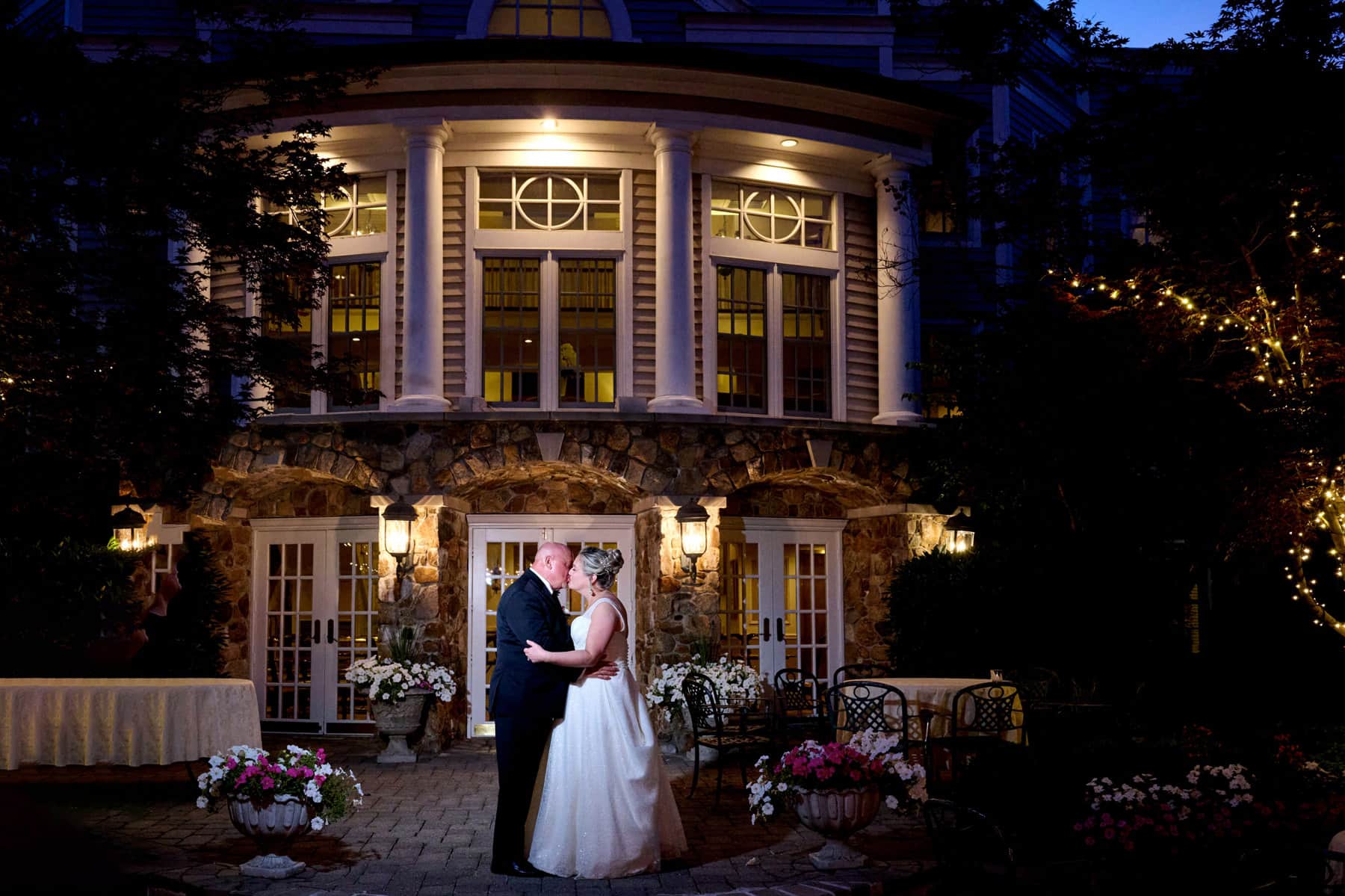 night time wedding portrait at The Olde Mill Inn