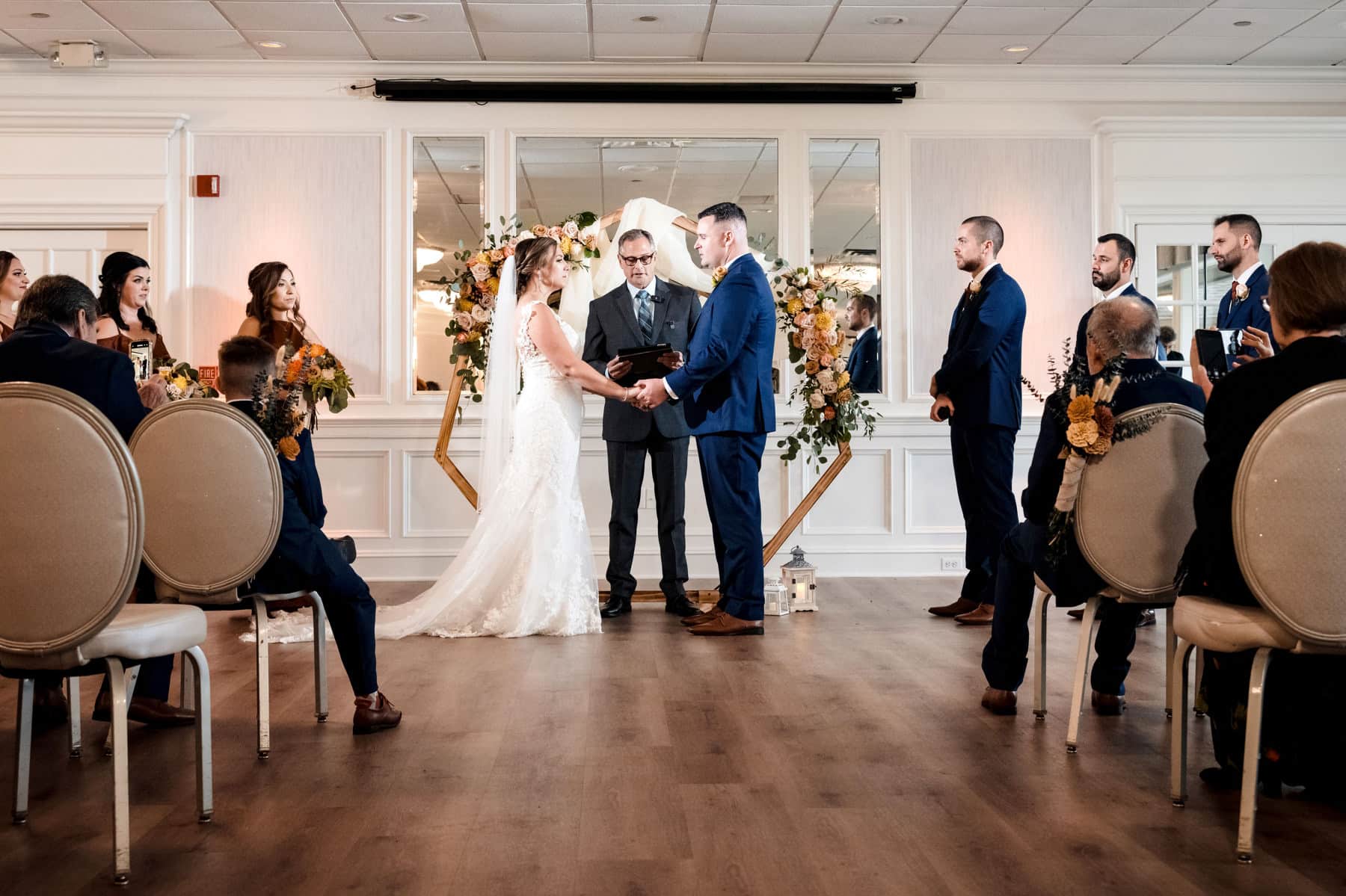 indoor wedding ceremony at Basking Ridge Country Club